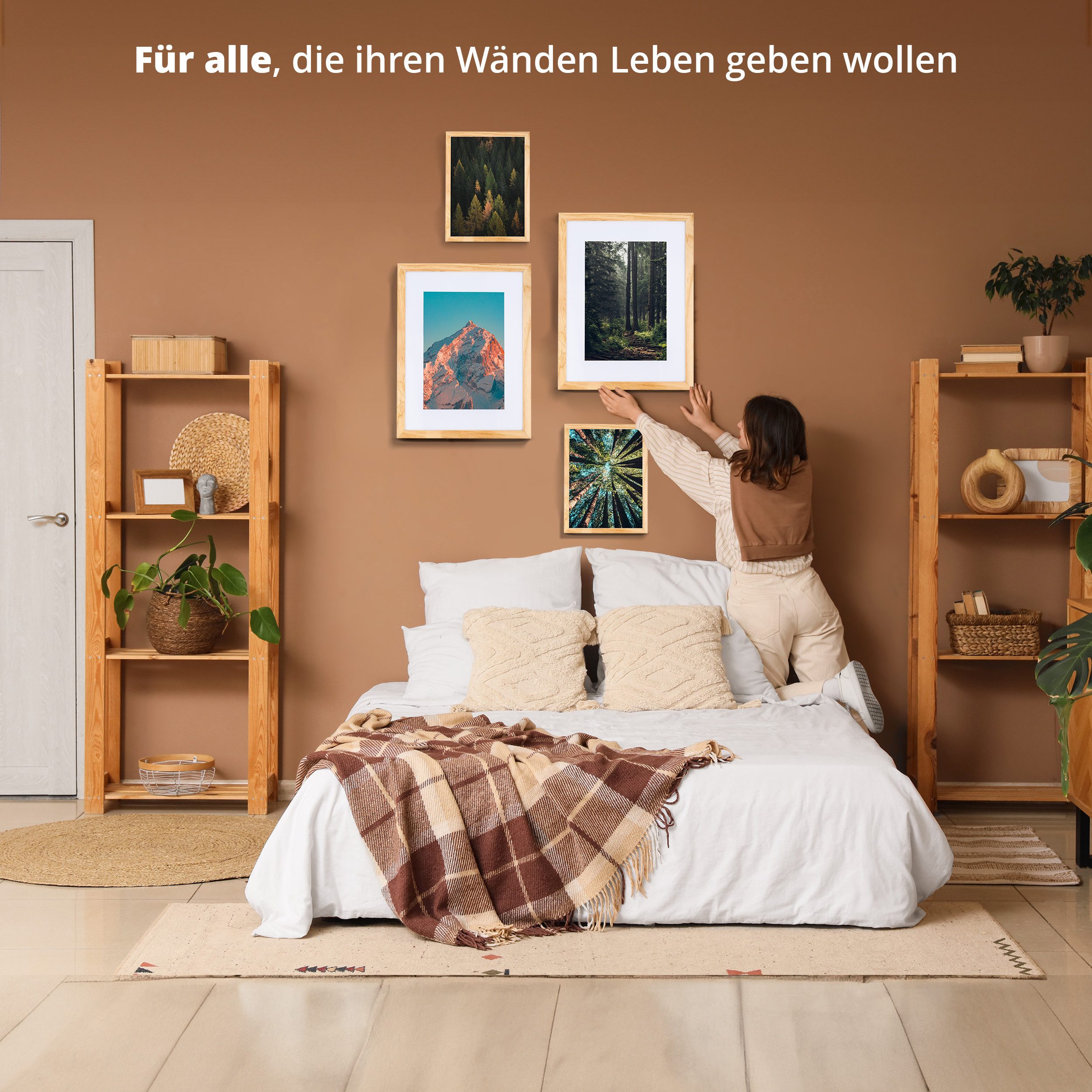 KHG Bilderrahmen 60x80 cm Natur, für 1 Bilder (stabile Glasfront, MDF-Holz-Rahmen foliert & Passepartout, 1 St), Premium-Rahmen für Fotos, Poster, Zertifikate & – Bild 4 von 5
