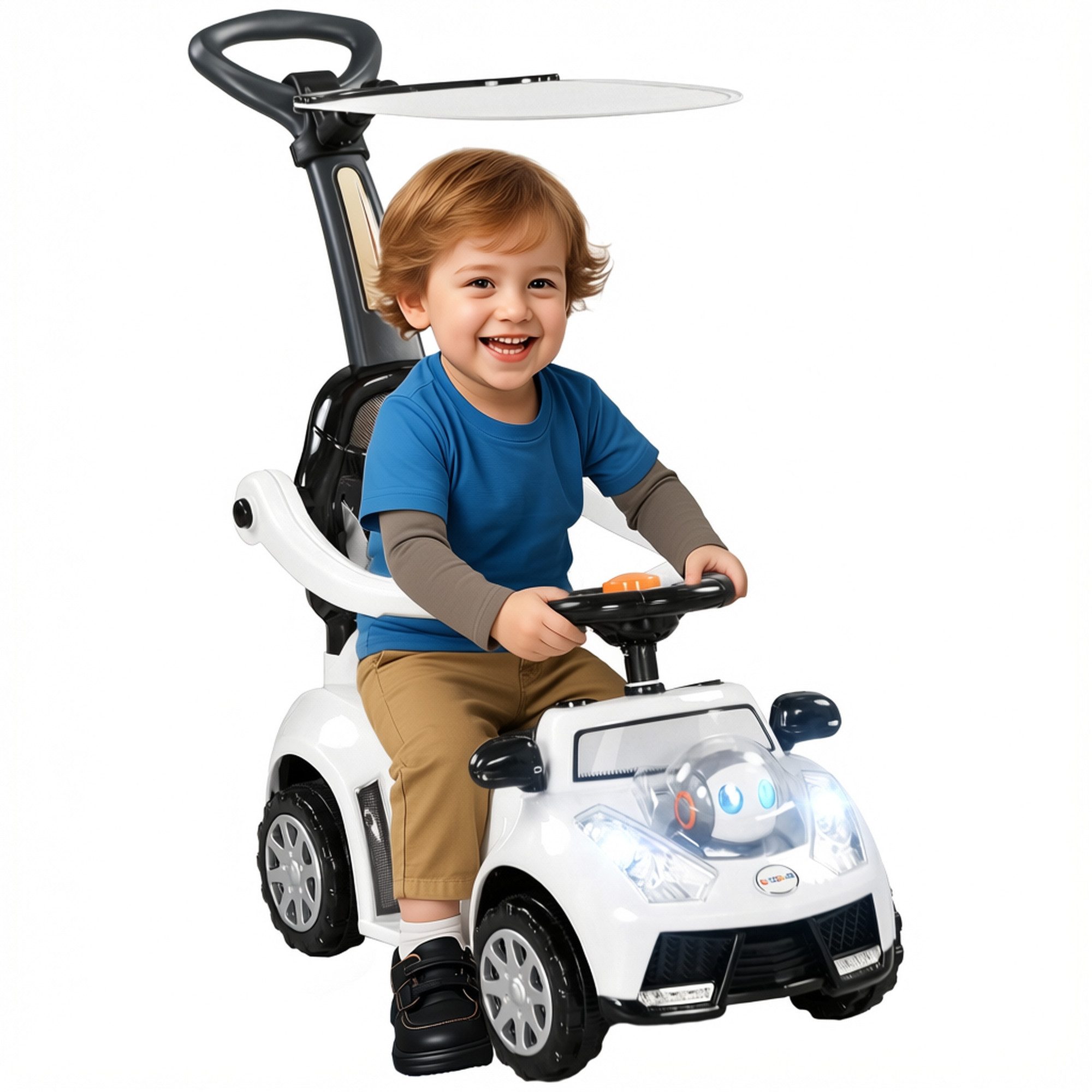 AIYAPLAY Rutscher Rutschfahrzeug mit Lenkrad Kinderfahrzeug mit Hupe & Sound, (Schiebeauto, 1-tlg., Rutschauto), Lauflernhilfe für Kinder 1–3 Jahre, weiß+schwarz