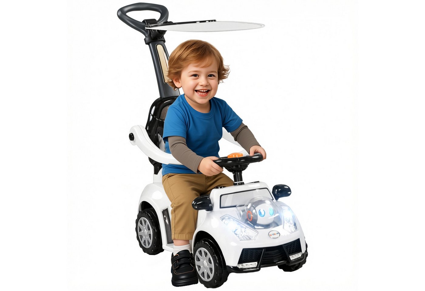 AIYAPLAY Rutscher Rutschfahrzeug mit Lenkrad Kinderfahrzeug mit Hupe & Sound, (Schiebeauto, 1-tlg., Rutschauto), Lauflernhilfe für Kinder 1–3 Jahre, weiß+schwarz