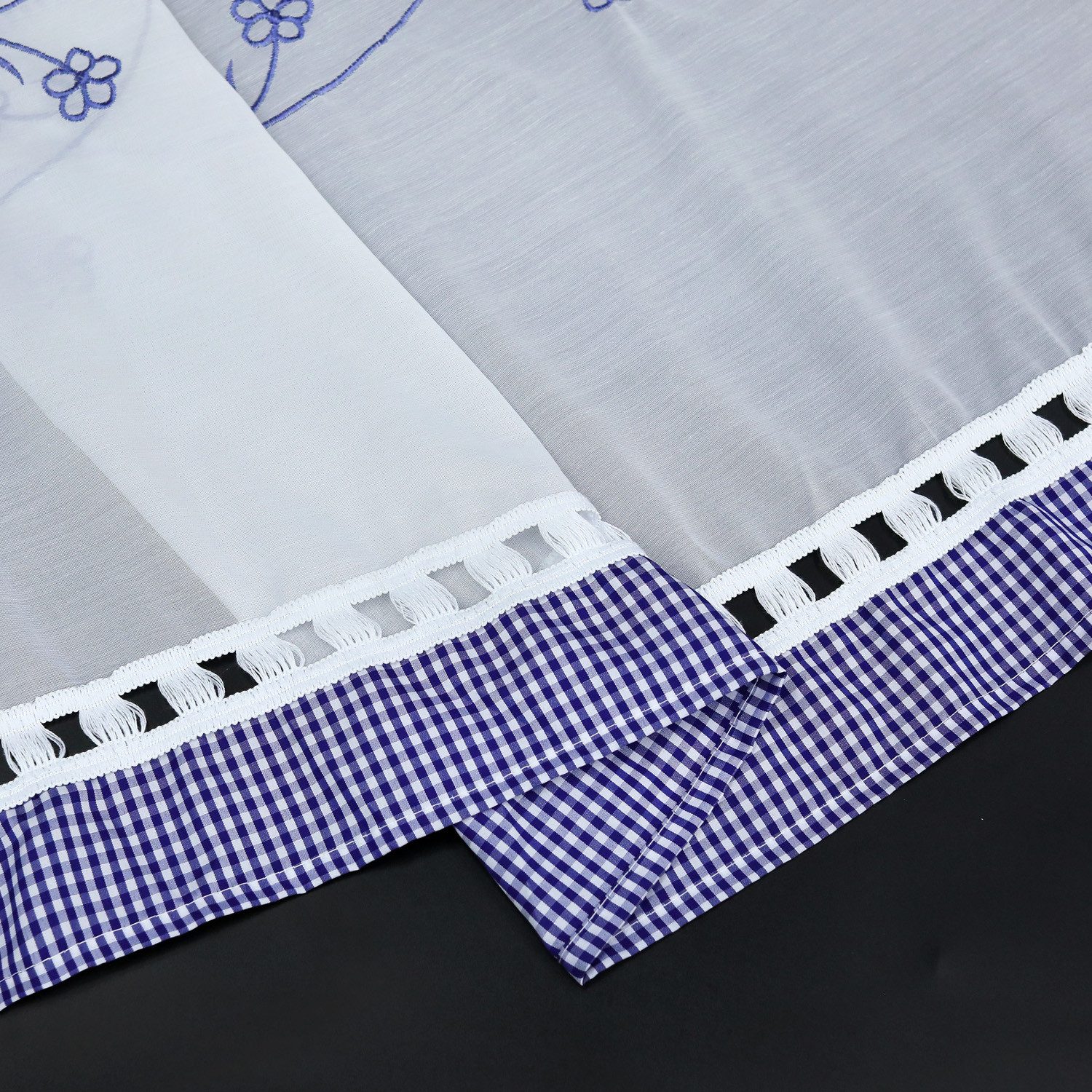 Joyswahl Scheibengardine (1 St), Stangendurchzug, halbtransparent, Bestickte, Küche Bistrogardine, mit Karo-Muster