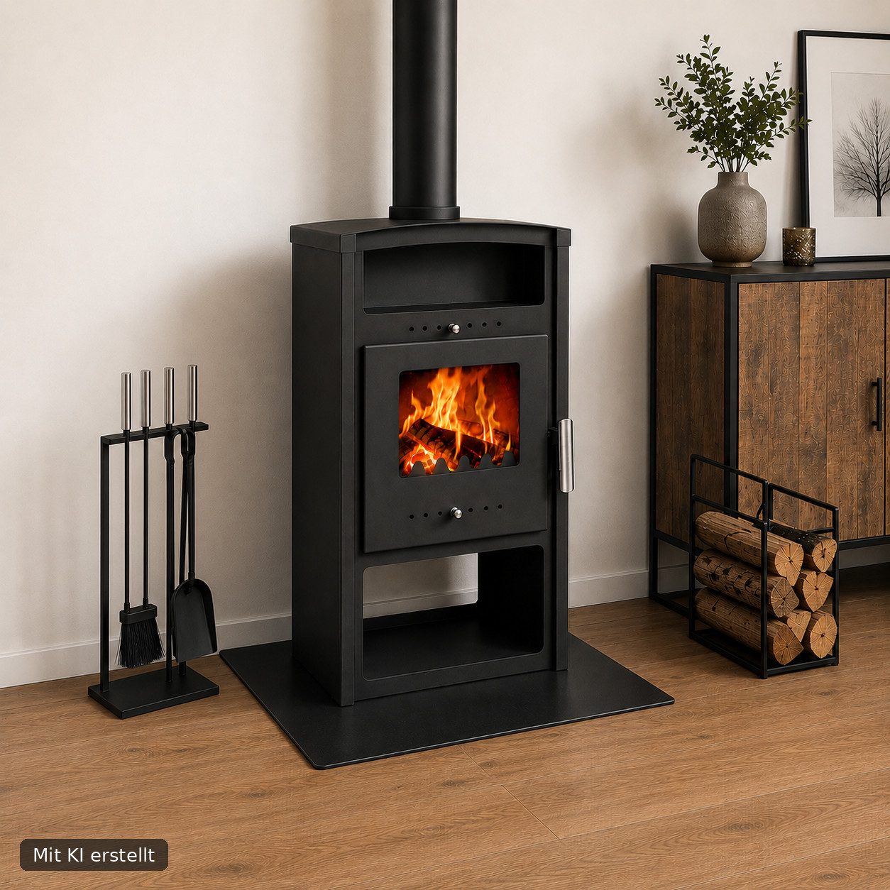 Hanseatic Kaminofen "Ulan", Exklusiv, Lieferung bis ins Wohnzimmer, 8 kW, Zeitbrand, mit Holz- und Warmhaltefach, nur 80 Kg leicht