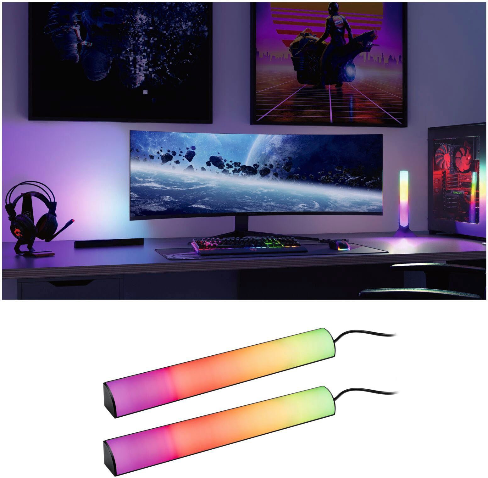 EntertainLED LED-Streifen Lightbar Rainbow 30x30mm 2-flammig 2x24lm, Paulmann 2x0,6W Dynamic RGB