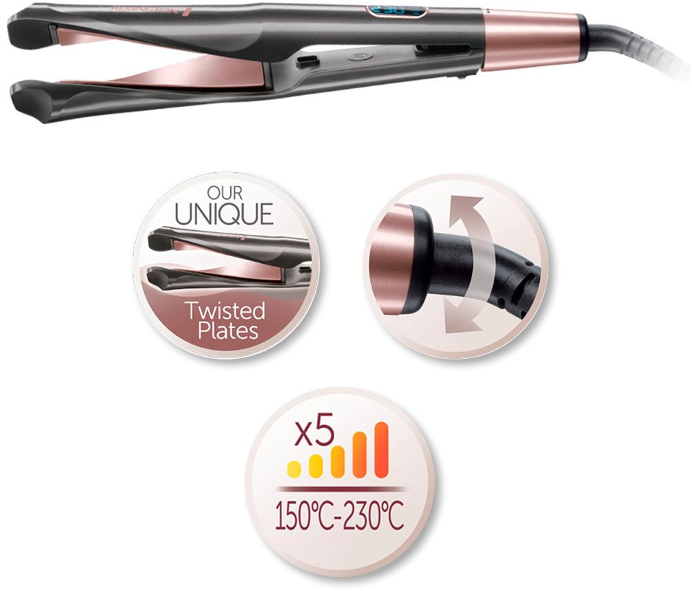Remington Glätteisen S6606 Curl & Straight Confidence Haarglätter Keramik-Turmalin-Beschichtung, Professionelles 2-in-1 Styling: Glätteisen, Locken&Wellen, LCD  – Bild 5 von 5