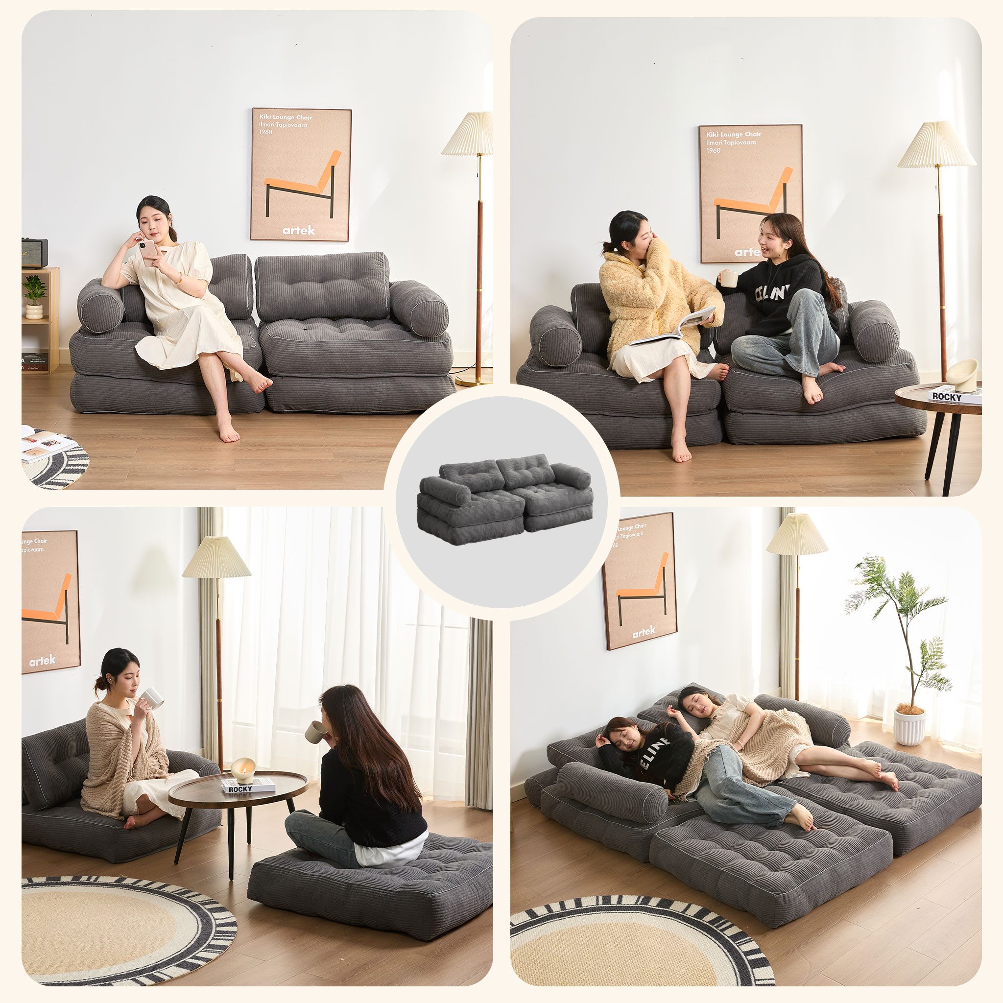LITBIRD Schlafsofa faltbar, 4-in-1 Multifunktionssofa, Sitzsack-Sofa, Relaxsessel, 1 Teile, Spielsofa & Gästebett für kleine Räume