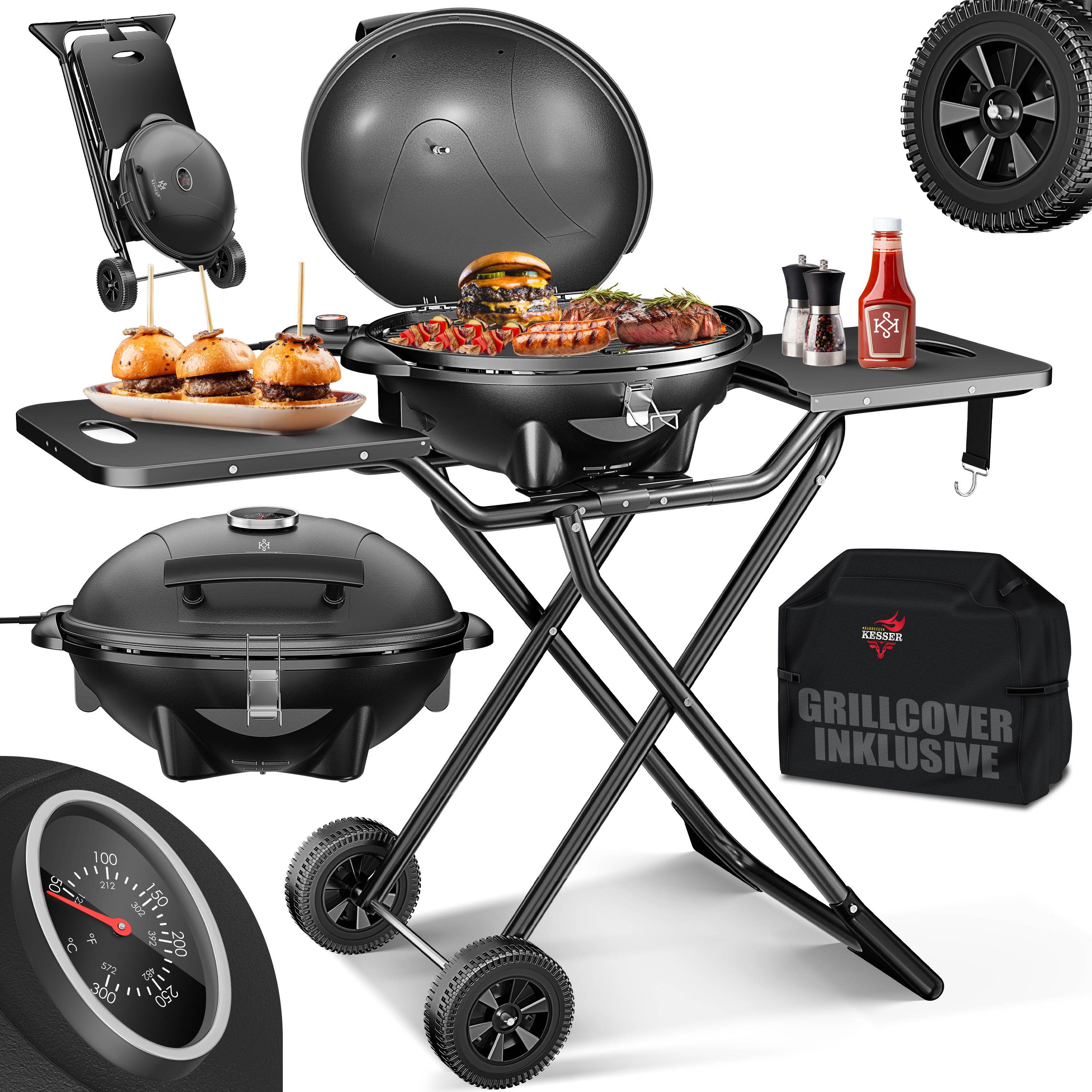 KESSER Elektro-Standgrill, elektrischer Elektrogrill 2in1 Tischgrill Standgrill Deckel