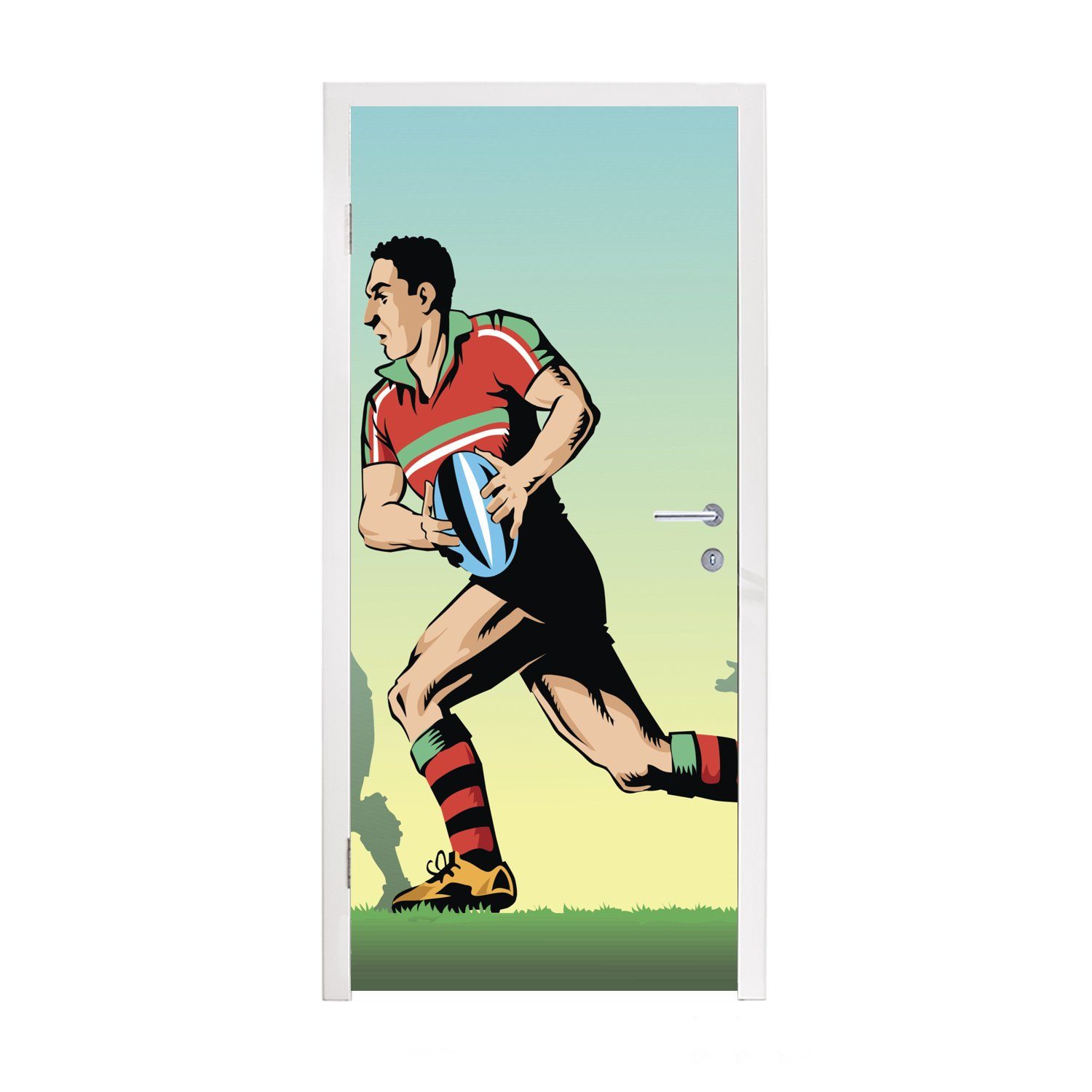 MuchoWow Türtapete Eine Illustration des Rugbyspiels, Matt, bedruckt, (1 St), Fototapete für Tür, Türaufkleber, 75x205 cm