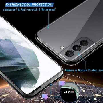 CoolGadget Handyhülle Metall Magnet Handy Case für Samsung Galaxy S21 6,2 Zoll, Hülle 360 Grad Schutz Cover Gehärtetes Glas für Samsung S21 5G