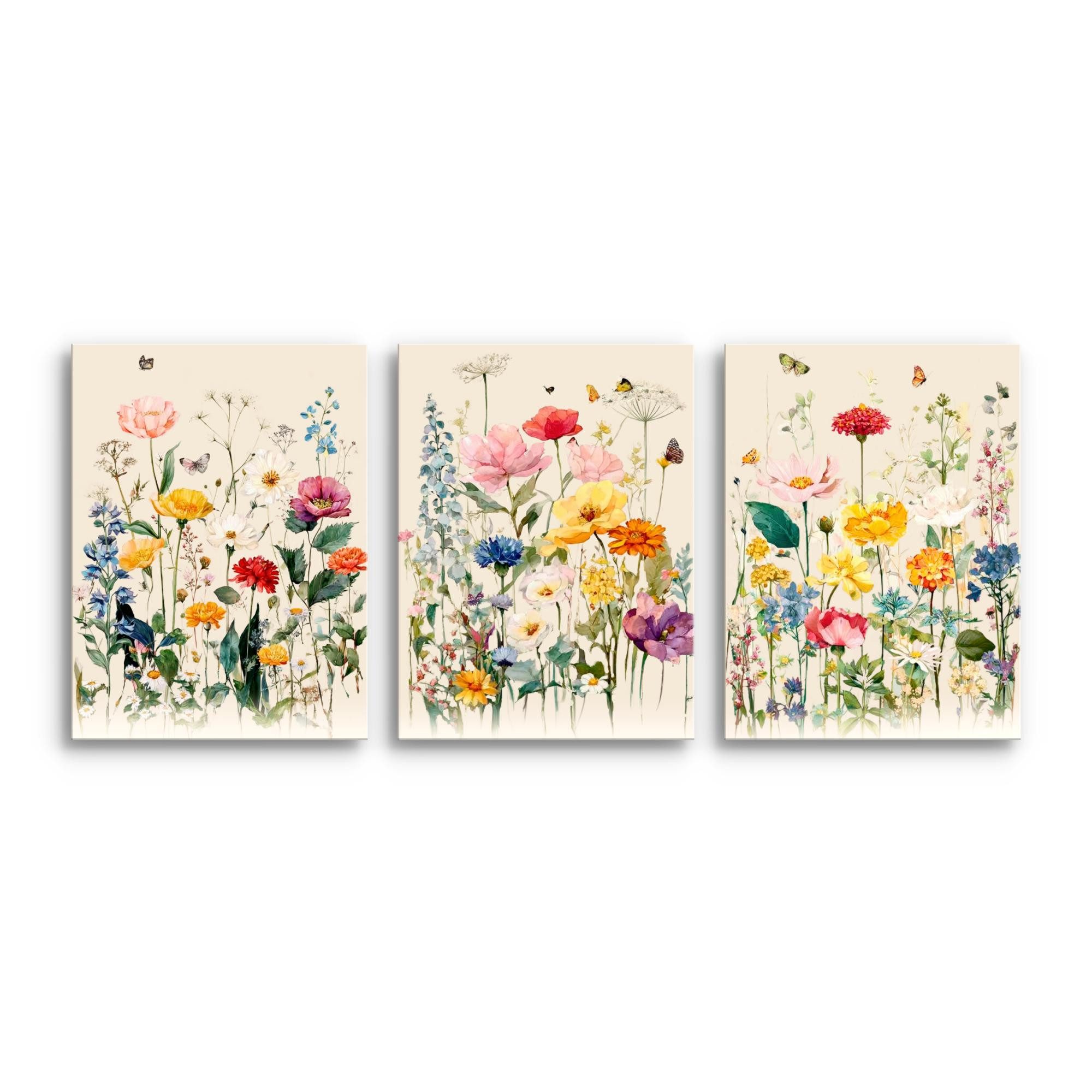 Novart Wandbild Wandbilder Set Wohnzimmer Schlafzimmer Blumen Blumenwiese N günstig online kaufen