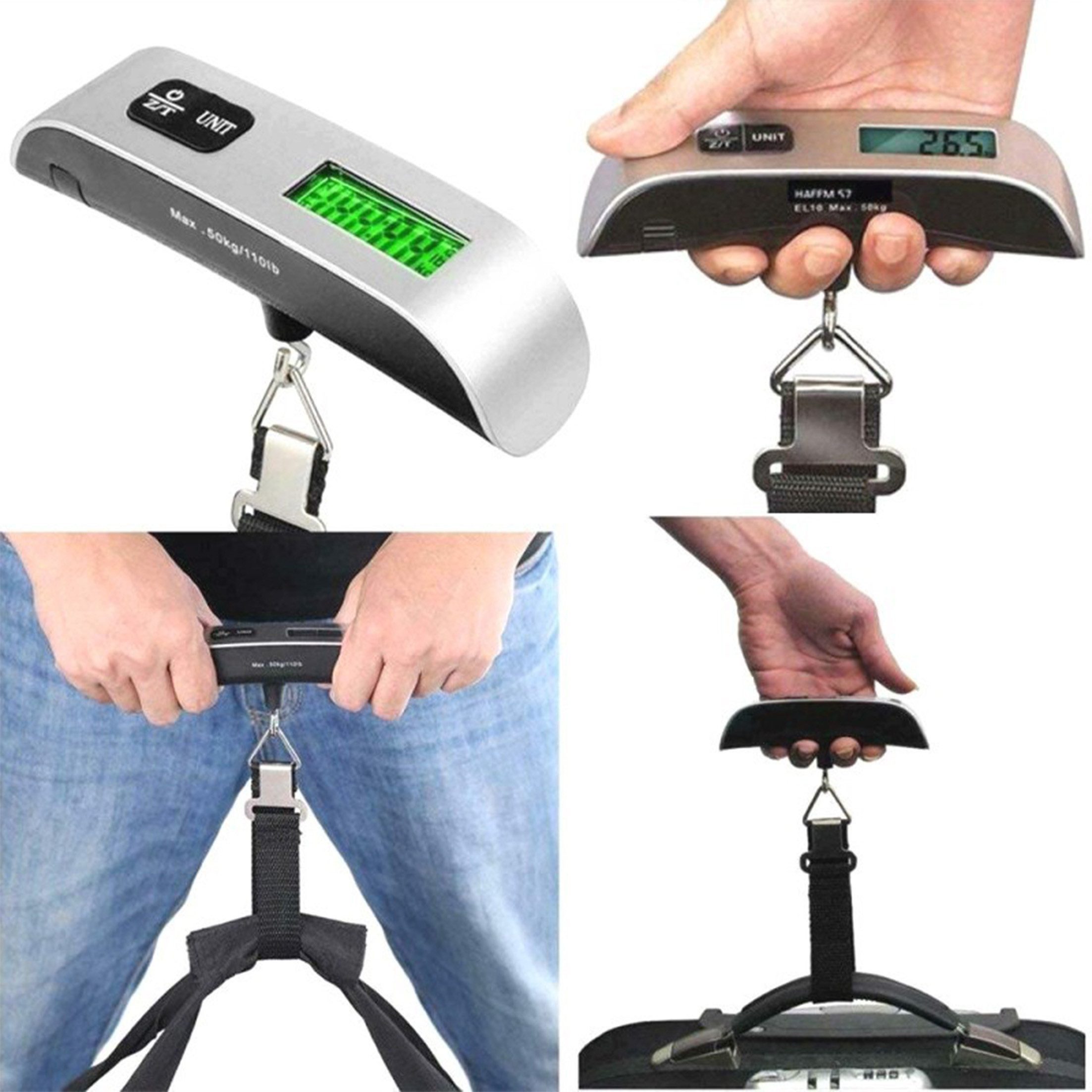 feinlux Kofferwaage Elektronische Handwaage,Gepäckwaage, Tragkraft 50 kg, (Set), mit Temperatursensor,50KG, Gepäckwaage mit Hintergrundbeleuchtung – Bild 5 von 5