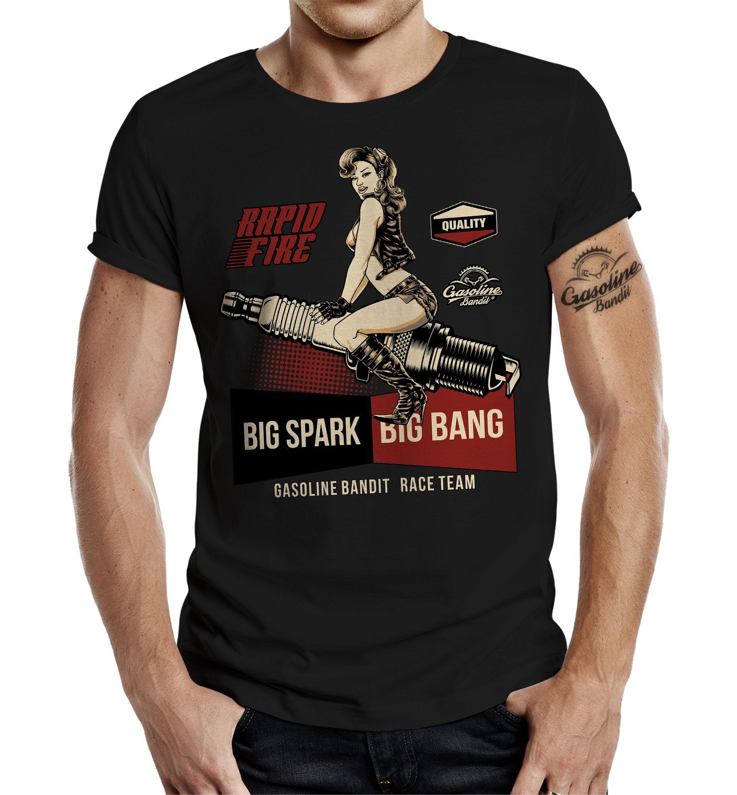 GASOLINE BANDIT® T-Shirt für Biker, Motorrad und Racing Fans: Big Spark Schwarz