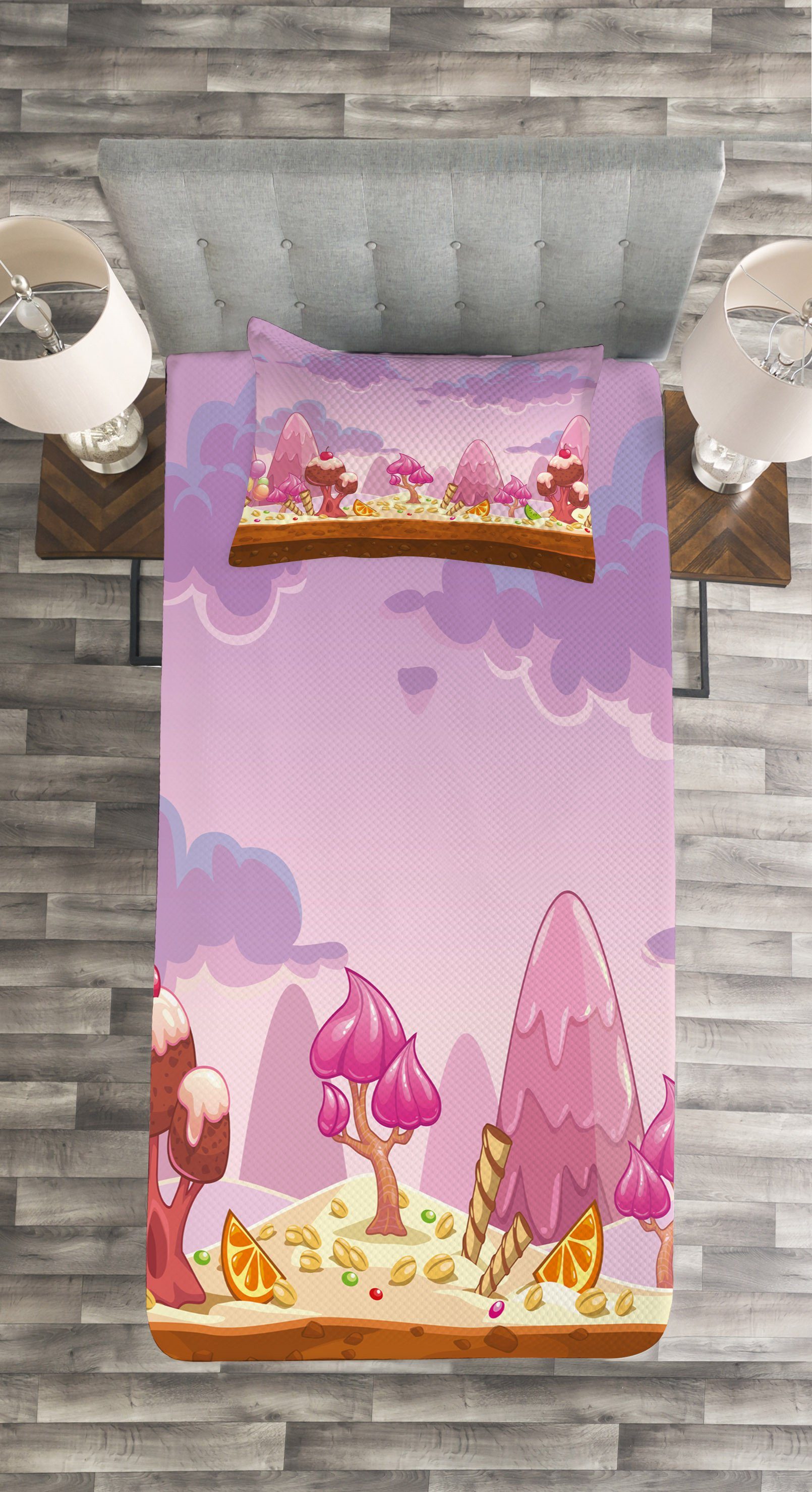 Abakuhaus, mit Land Retro Tagesdecke Waschbar, Cartoon Kissenbezügen Candy Set