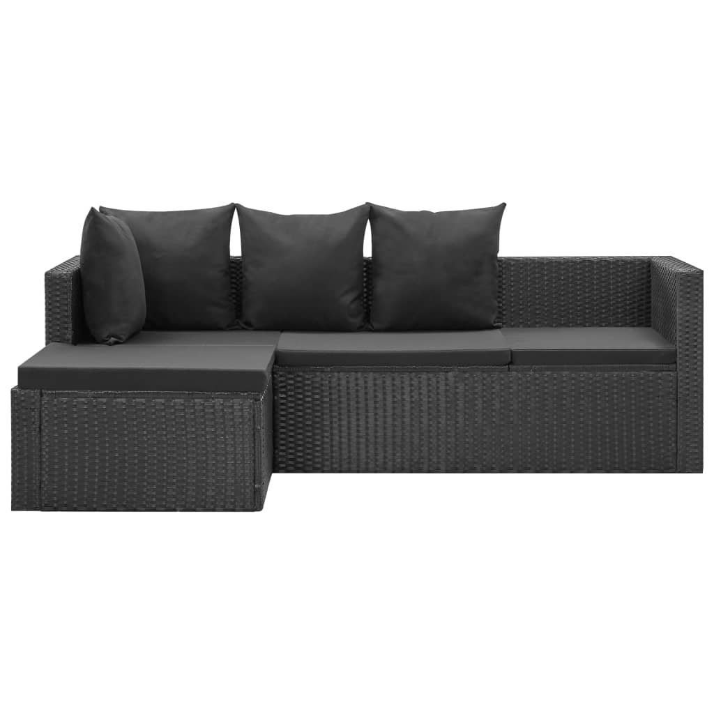 Garten-Lounge-Set 4-tlg. Auflagen (4-tlg) vidaXL Rattan, Schwarz Gartenlounge-Set Poly mit