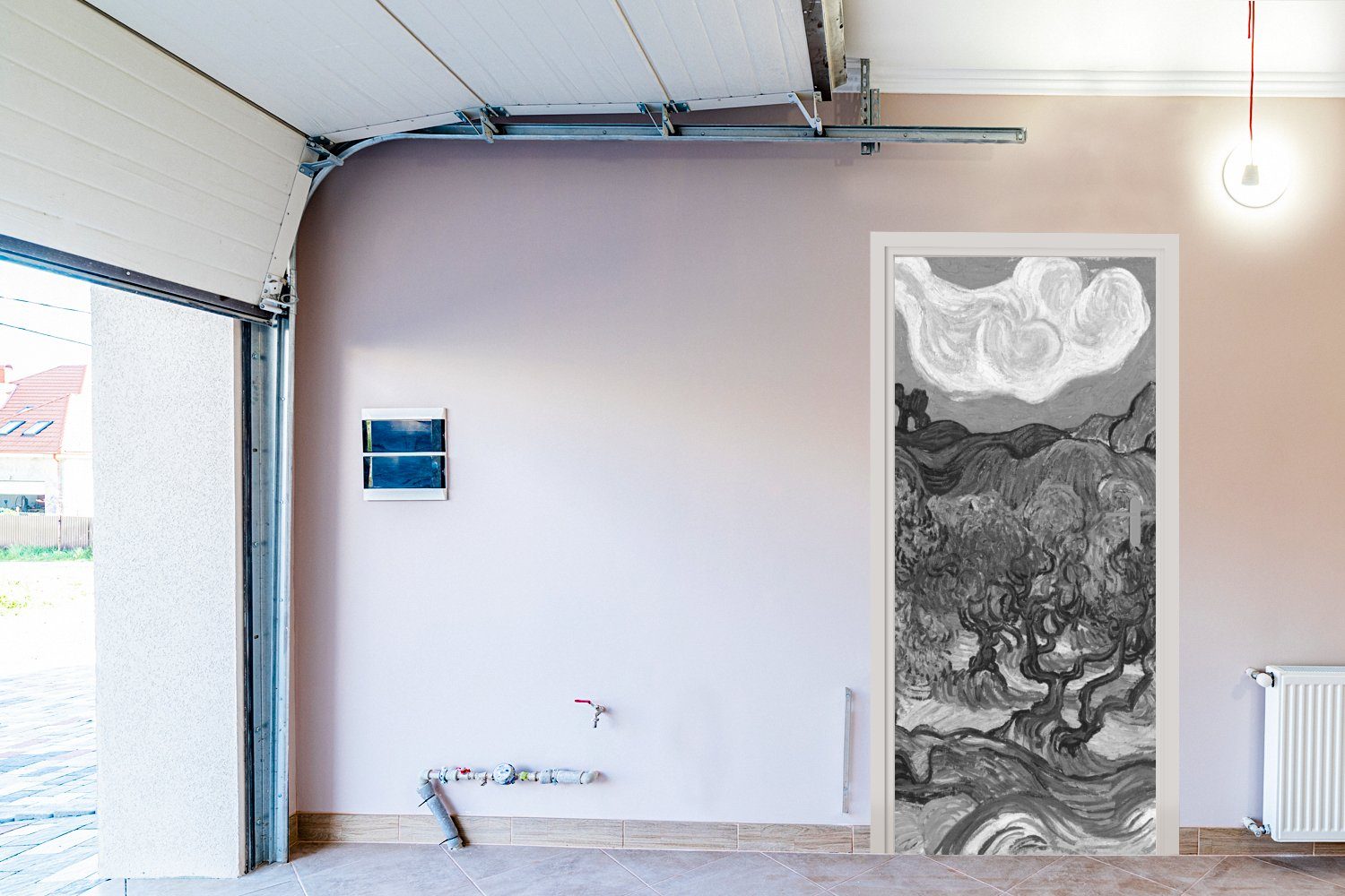 Schwarz van St), Gogh Olivenbäume Vincent Türtapete (1 bedruckt, Weiß, - - Tür, cm Fototapete MuchoWow Matt, 75x205 für Türaufkleber, -