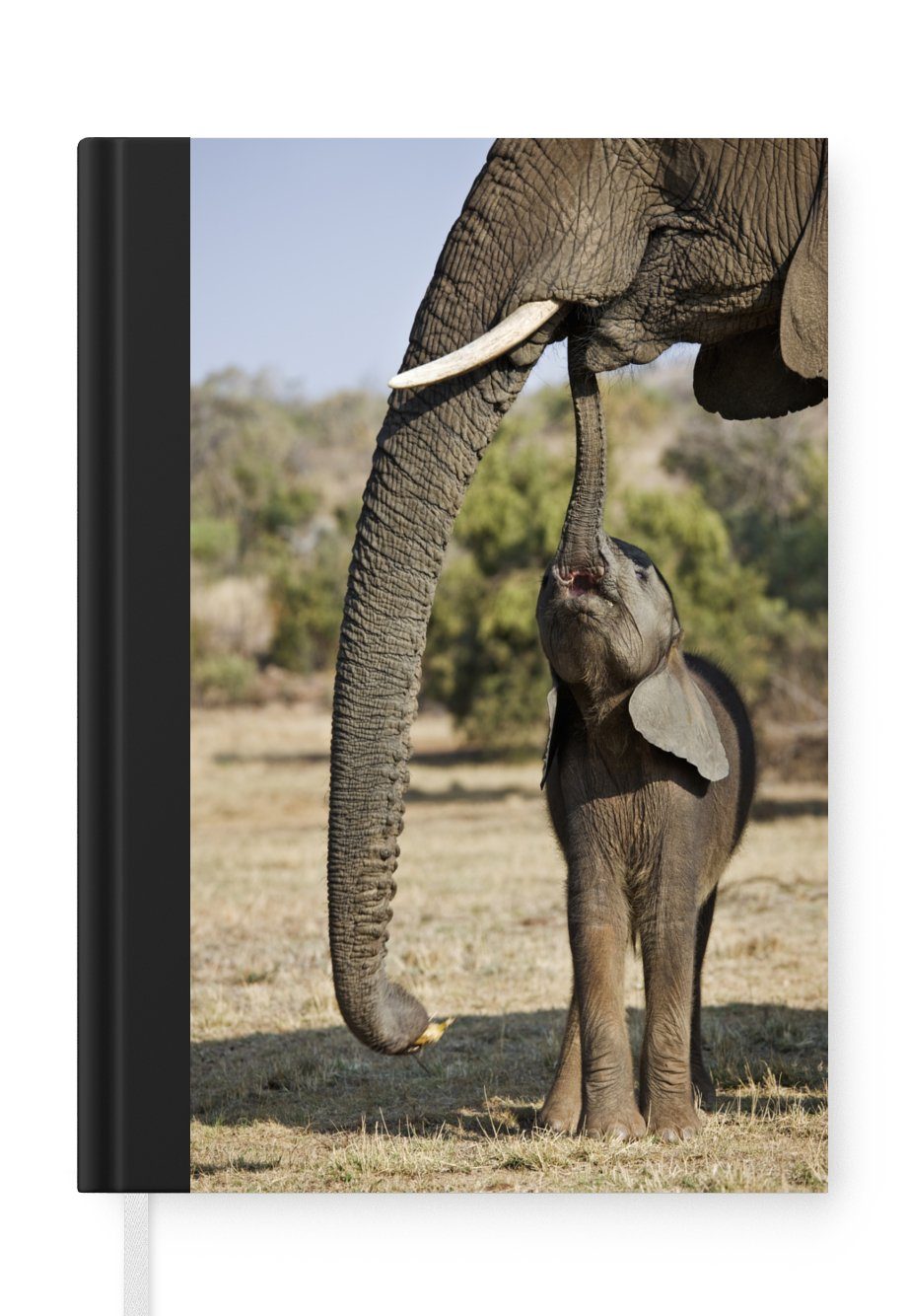 MuchoWow Notizbuch Elefant - Tiere - Gras - Natur, Journal, Merkzettel, Tagebuch, Notizheft, A5, 98 Seiten, Haushaltsbuch