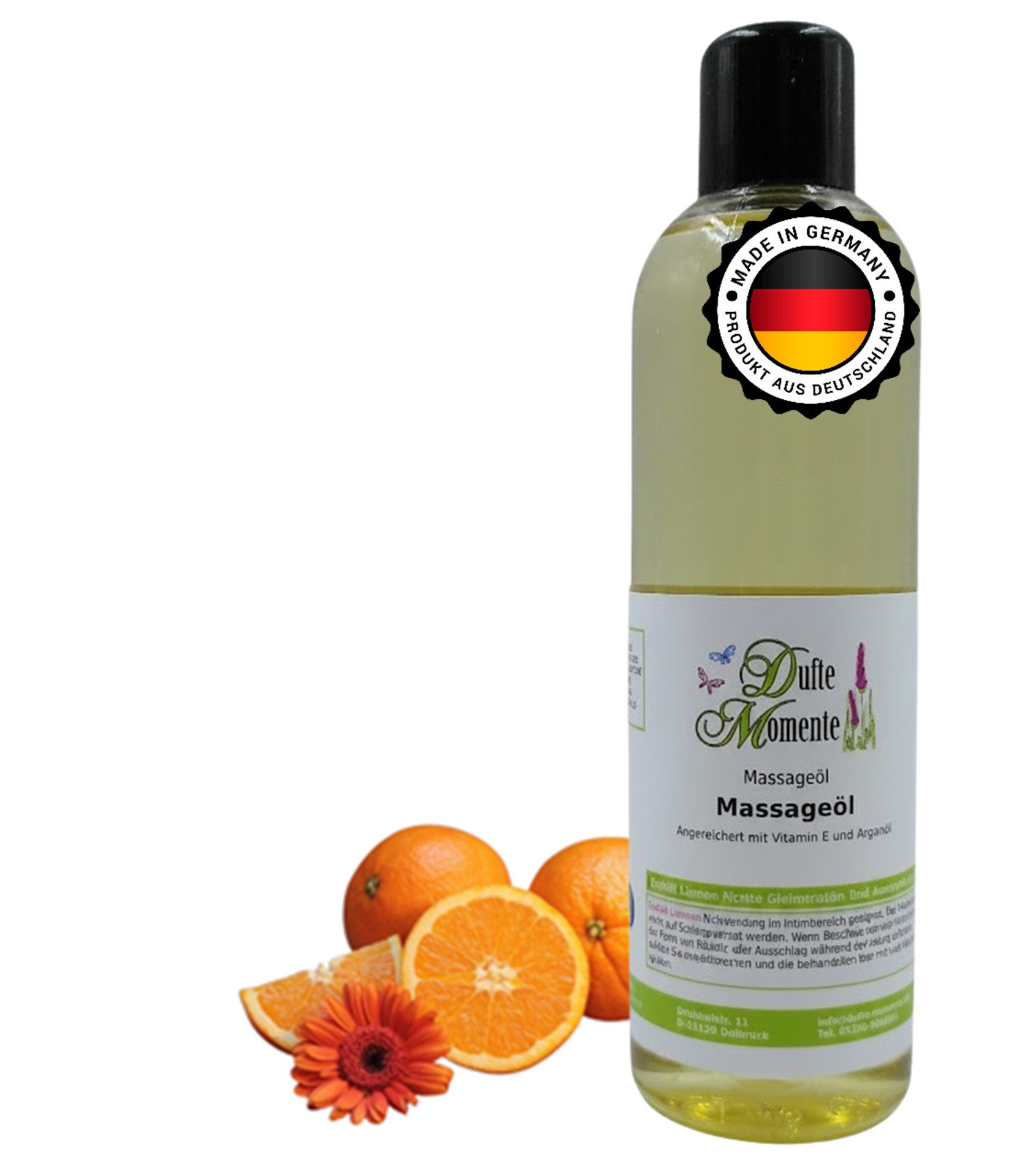 Dufte Momente Massageöl Orange 250ml - 3 L, hochwertige Pflanzenöle als Basis, vegan und ohne Tierversuche