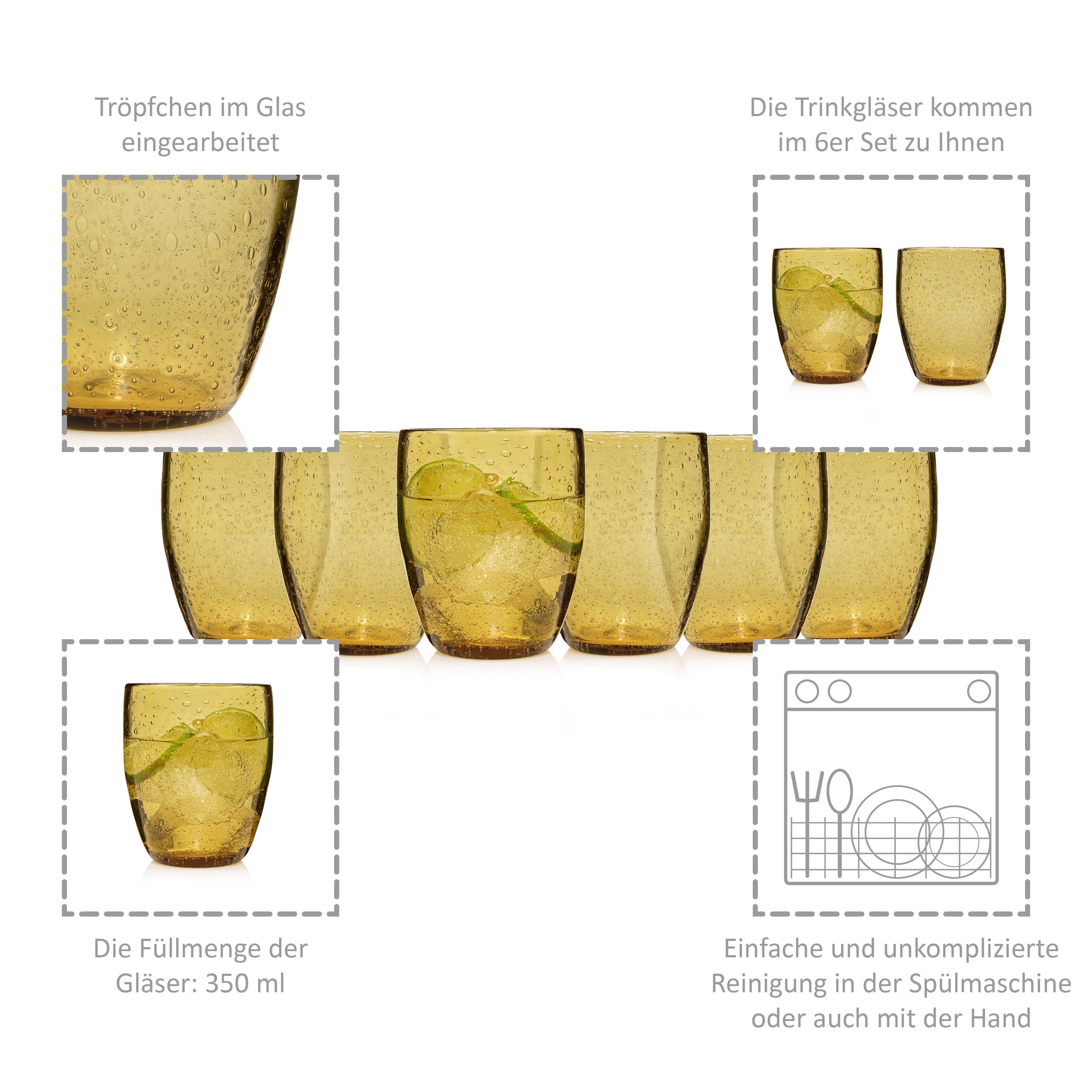 SÄNGER Gläser-Set London, 6-tlg., Glas, Wassergläser in Gelb, 320 ml, spülmaschinengeeignet