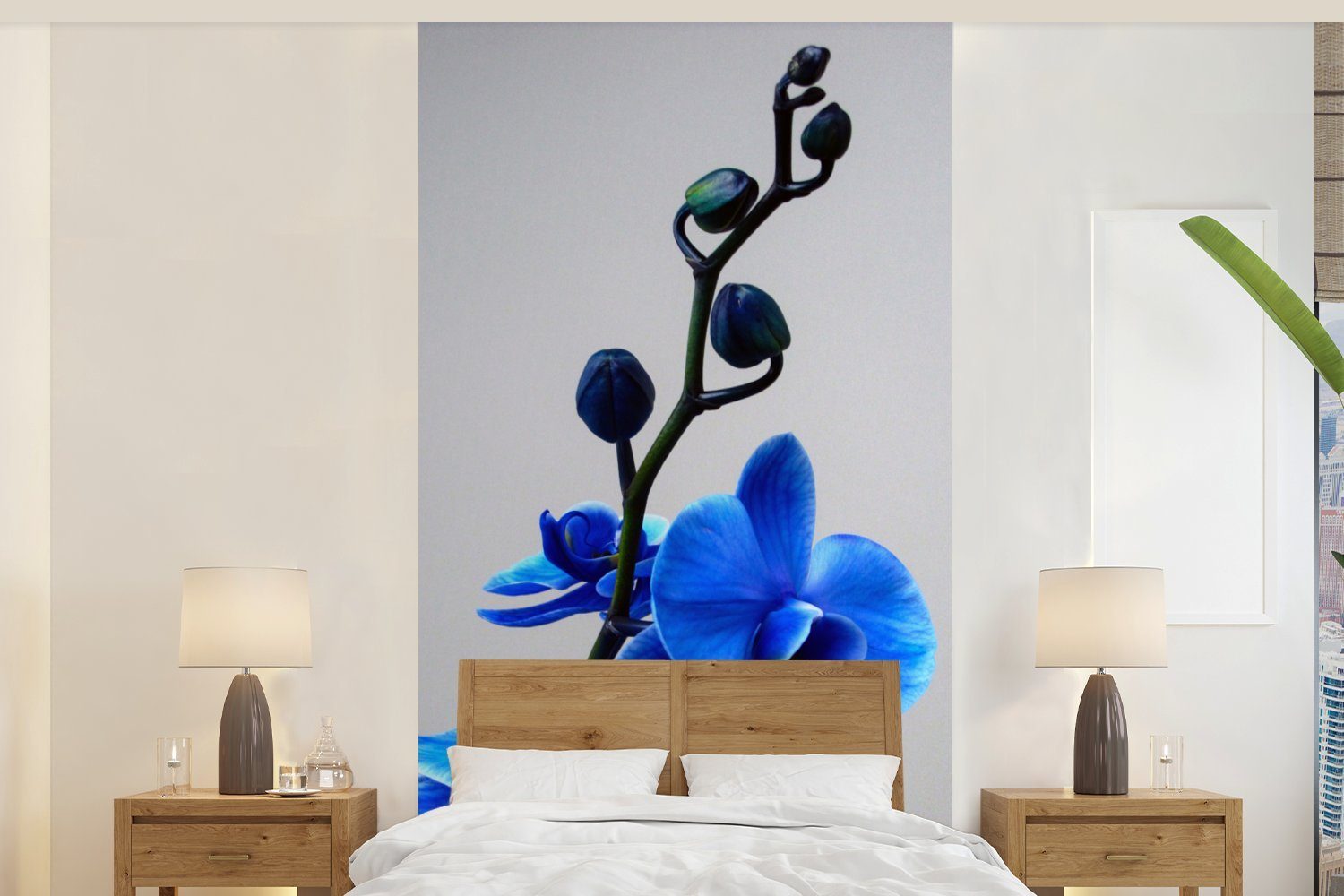 MuchoWow Fototapete Blaue Orchidee, Matt, bedruckt, (2 St), Vliestapete für Wohnzimmer Schlafzimmer Küche, Fototapete