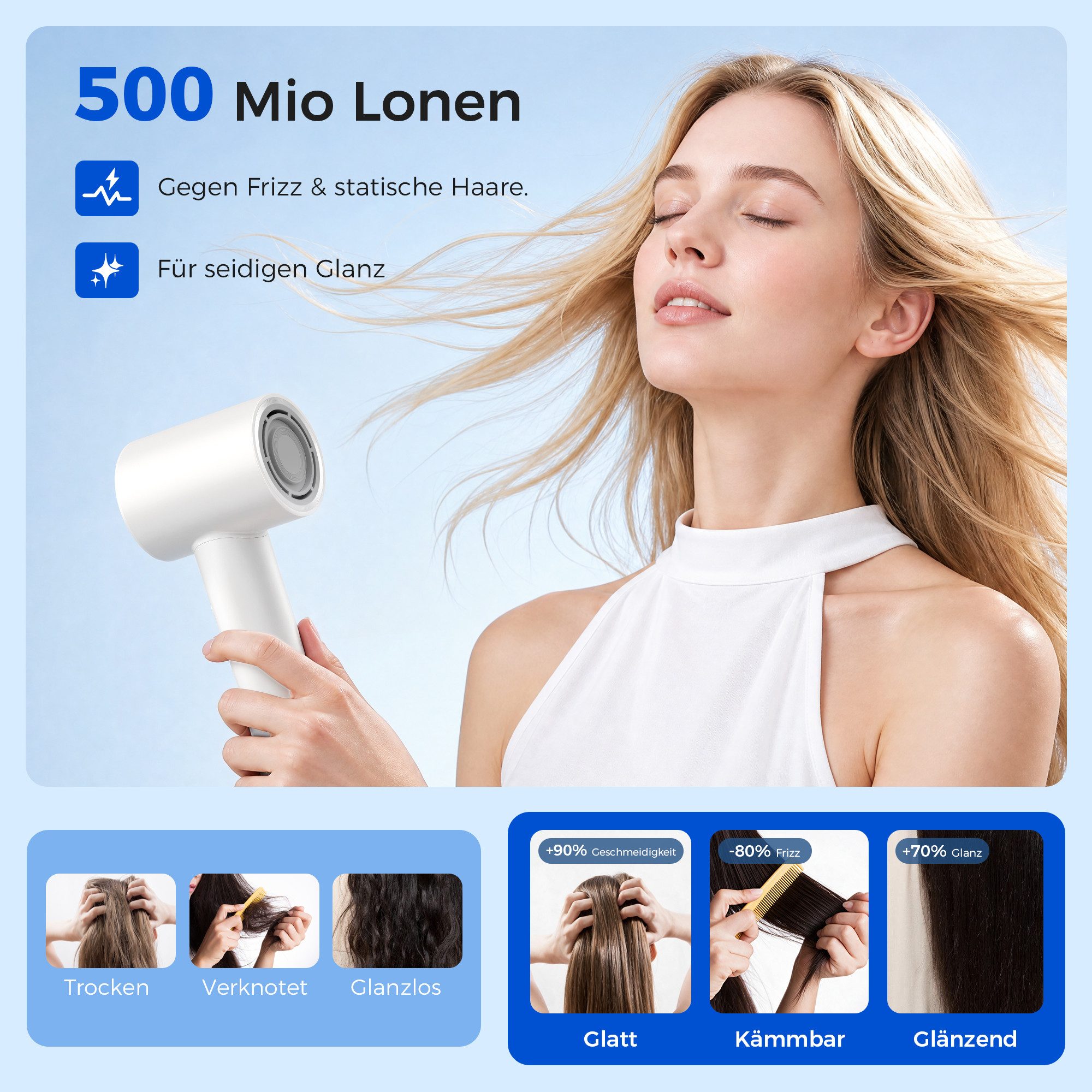 Teendow Haartrockner T761-B Föhn Ionen mit Diffusor 1600W Kaltluft Hochgeschwindigkeit, 1600 W, Magnetdüse, Diffusor, Ionen-Technologie, Leise Betriebslautstärk – Bild 4 von 5