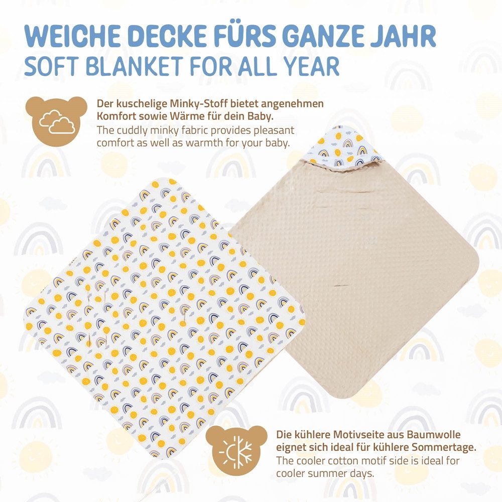 Einschlagdecke Kuscheldecke mit Kapuze aus Baumwolle Doppelseitig, Joyz, für Autositz Kinderwagen oder Buggy
