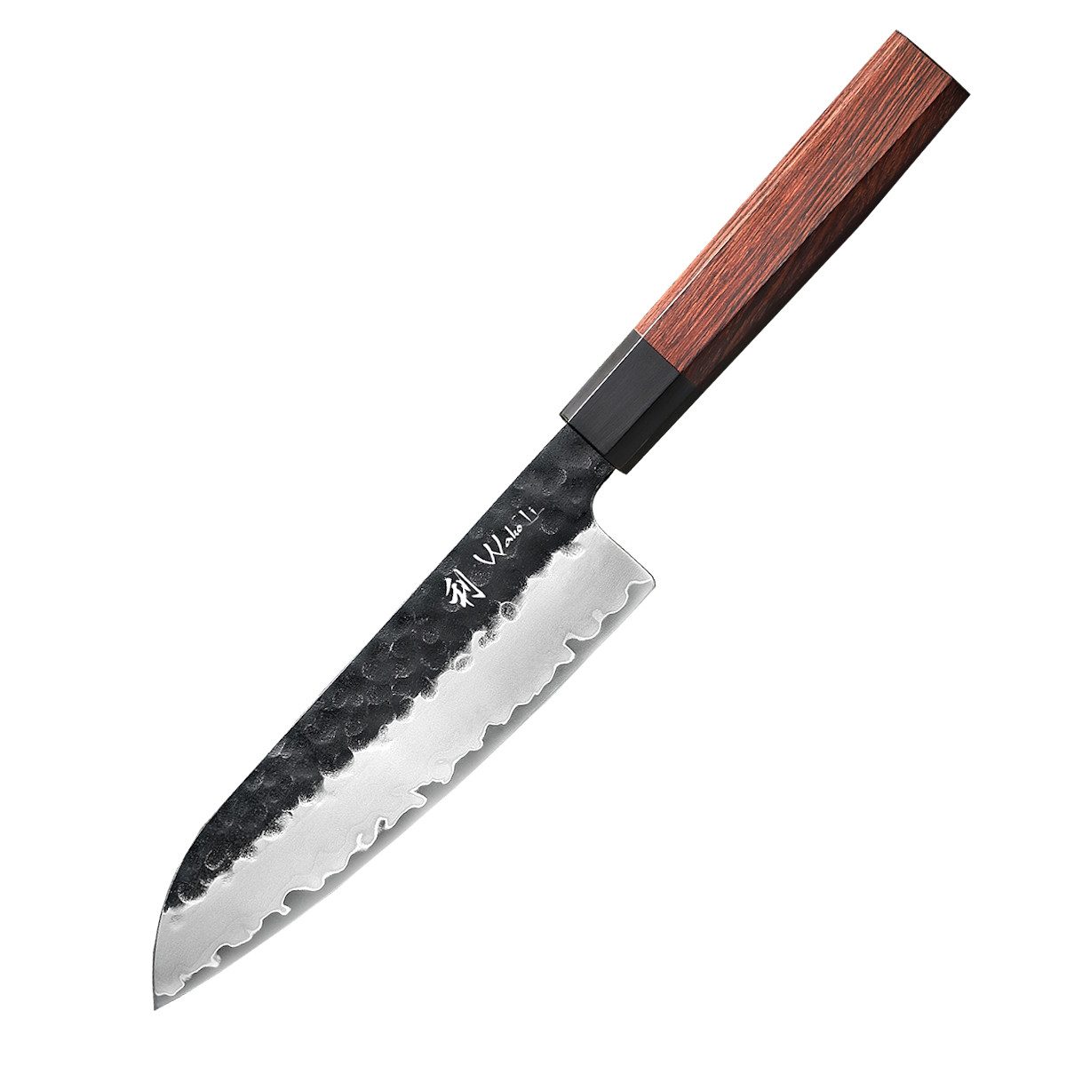 Wakoli Santokumesser Kensei Serie Santoku 18,5 cm Klinge, Redwood & schwarze Eiche Griff, 3 Lagen Verbundstahl