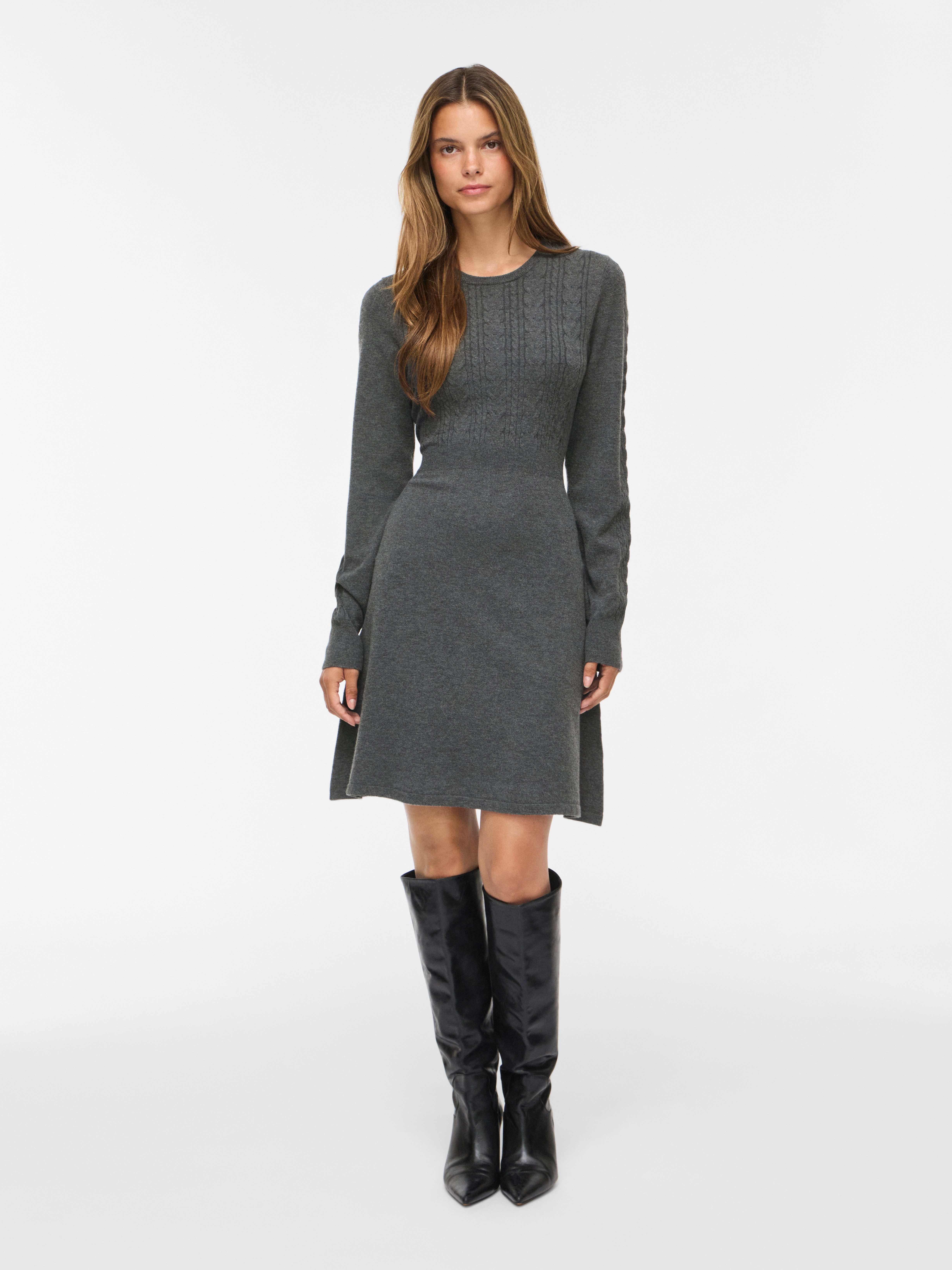 Vila Minikleid VIKERRY O-NECK L/S CABLE KNIT DRESS NOOS aus Materialmix mit Viskose