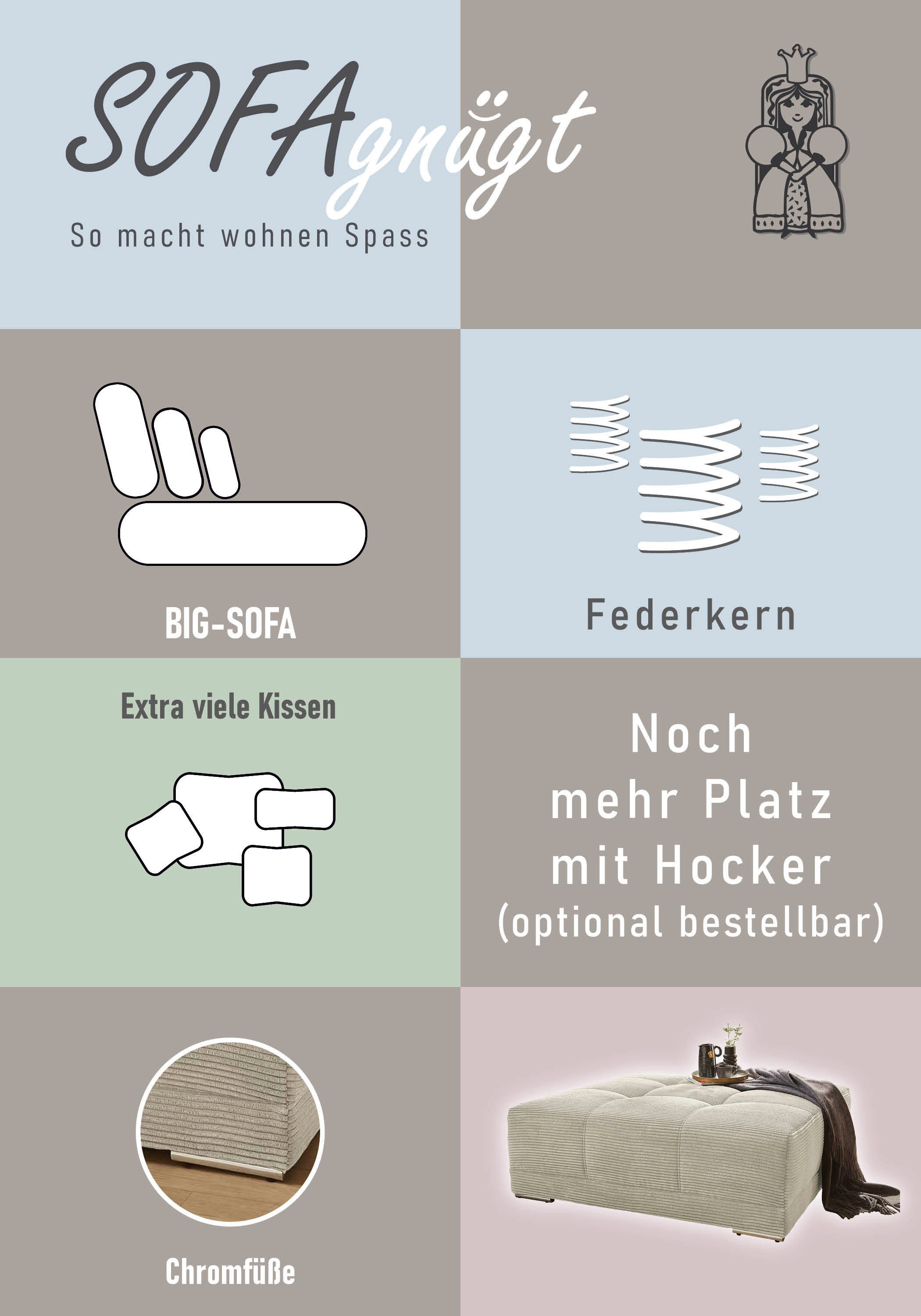 Jockenhöfer Gruppe Big-Sofa Moldau XXL, B: 306 cm, Mega-Sofa, mit Federkern & 4 Zierkissen