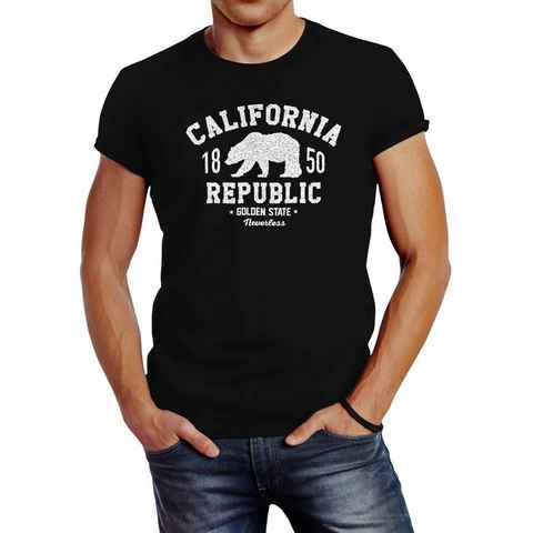 Neverless Print-Shirt Herren T-Shirt California Republic Kalifornien Golden State Grizzly Bär Bear Logo Slim Fit Neverless® mit Print