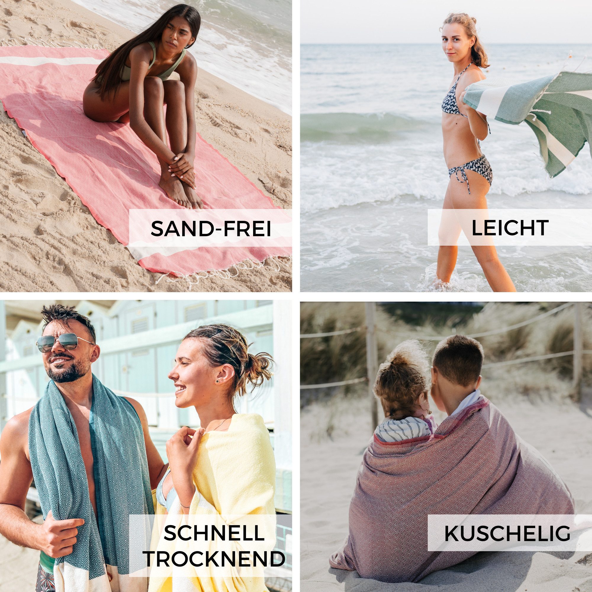 furora HOLIDAY Strandtuch groß 100x200 cm Strand Tuch, aus Baumwolle, Hamamtuch Badetuch, leicht, lang, dünn & kompakt – Bild 4 von 5