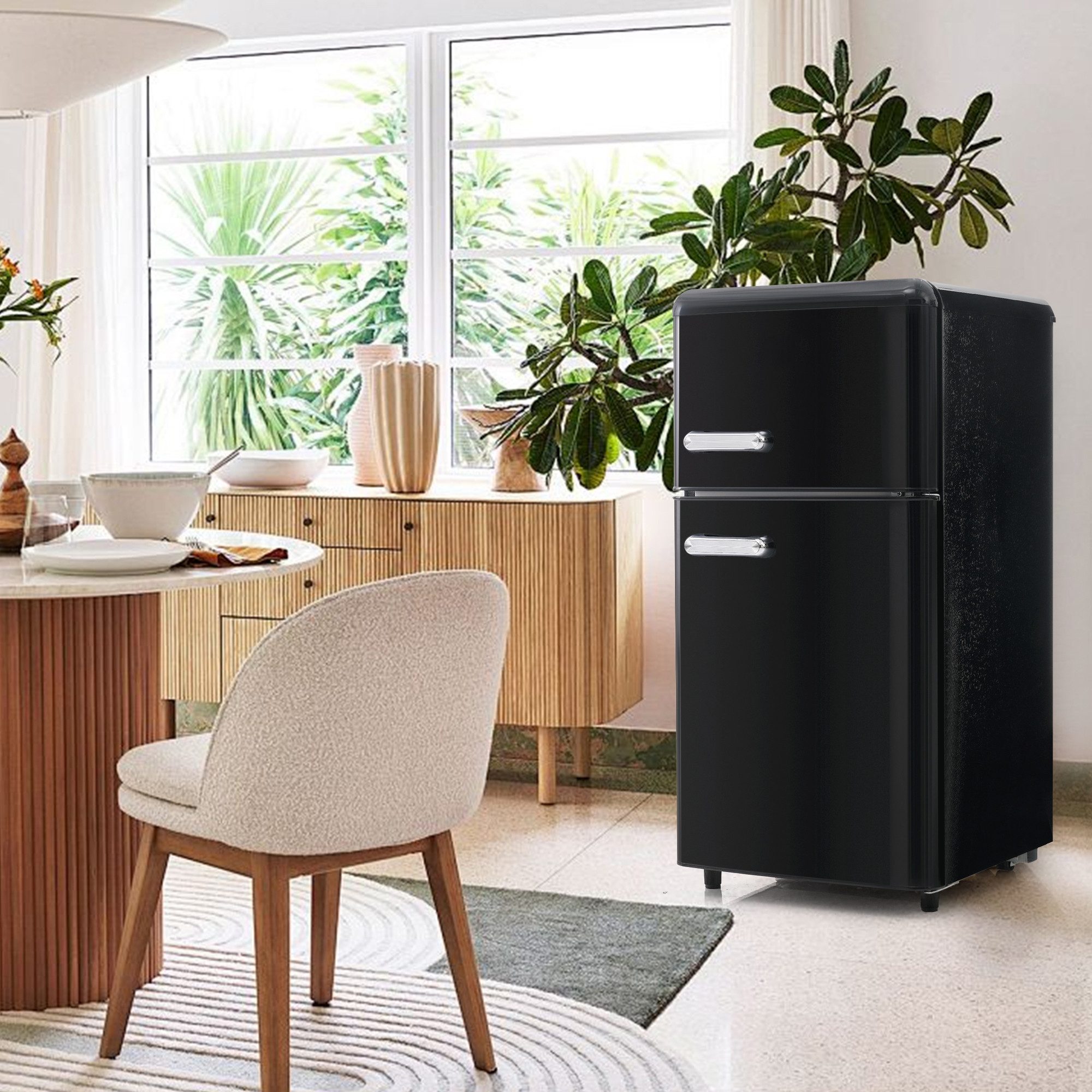 Blossom Kühl-/Gefrierkombination BCD-100C, 89 cm hoch, 45 cm breit, Retro Kühlschrank mit LED-Beleuchtung 21 L Gefrierfach Energieklasse E