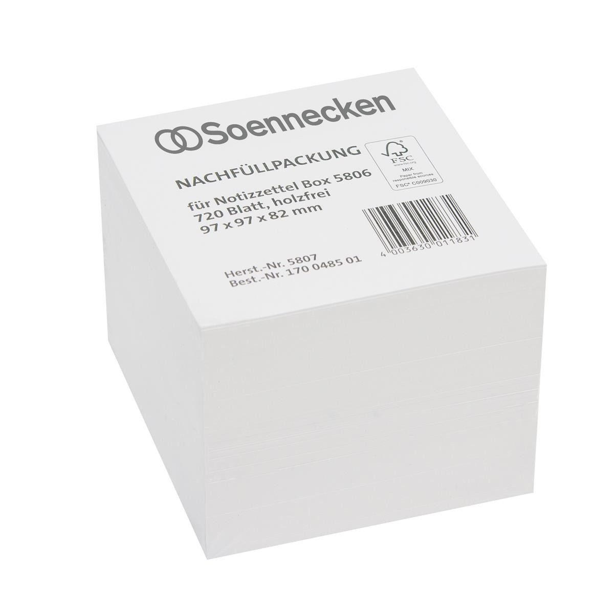 Soennecken Notizheft Soennecken Zettelboxeinlage 5807 97x97x82mm weiß 720 Bl./Pack.