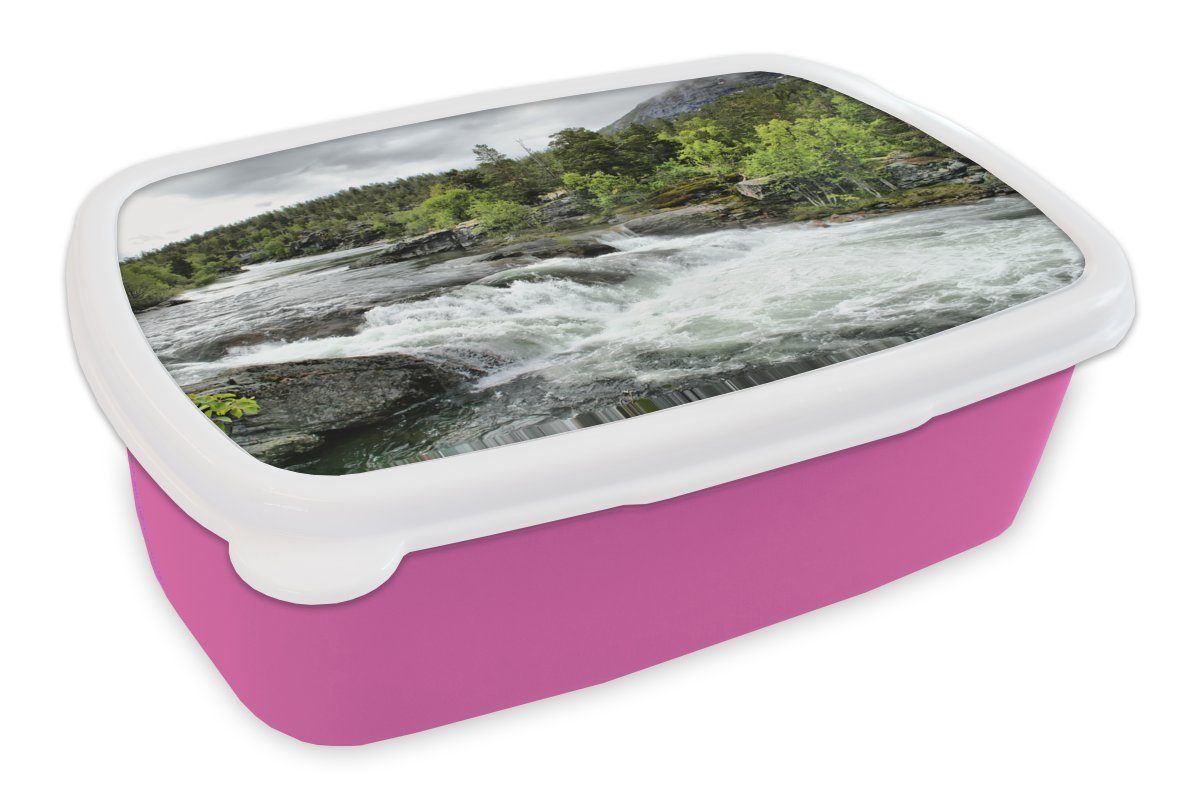MuchoWow Lunchbox Stromschnellen auf dem Fluss Rauma in Norwegen, Kunststoff, (2-tlg), Brotbox für Erwachsene, Brotdose Kinder, Snackbox, Mädchen, Kunststoff rosa