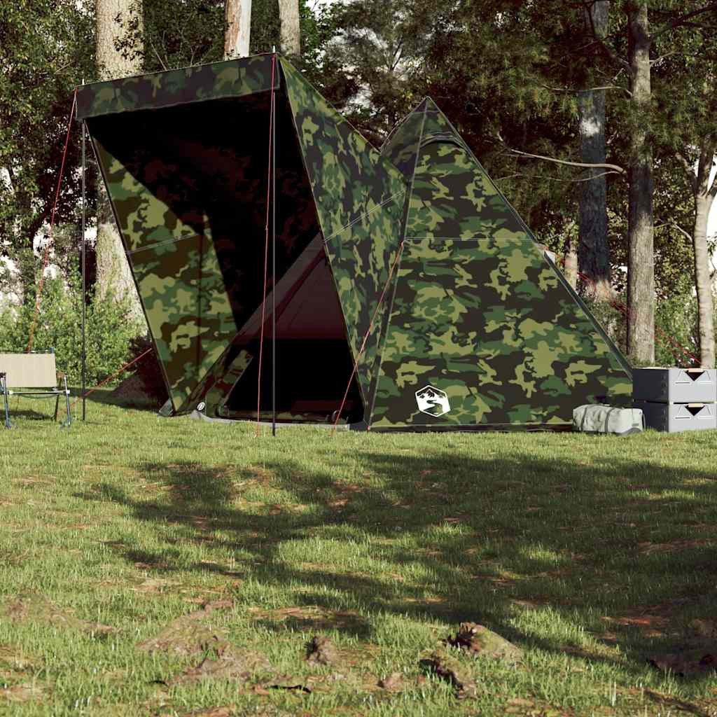 furnicato Faltzelt Familienzelt Tipi 408x350x240 cm Tarnung, (1 tlg), Campingzelt für 6 Personen mit E-Anschluss und abnehmbarem Überzelt