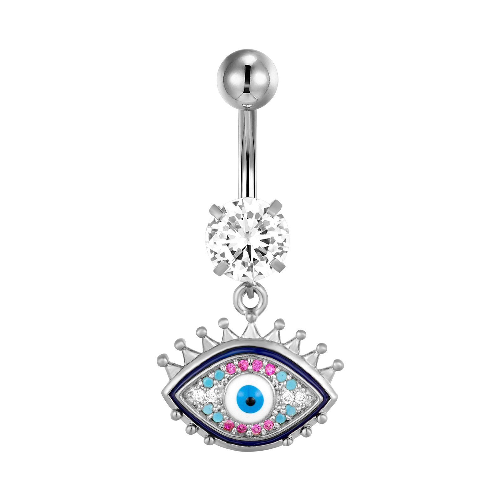 Karisma Schmuck Bauchnabelpiercing Edelstahl Banana Anhänger Türkisches Auge Zirkonia Multifarbig, mit bunten gefassten Steinen