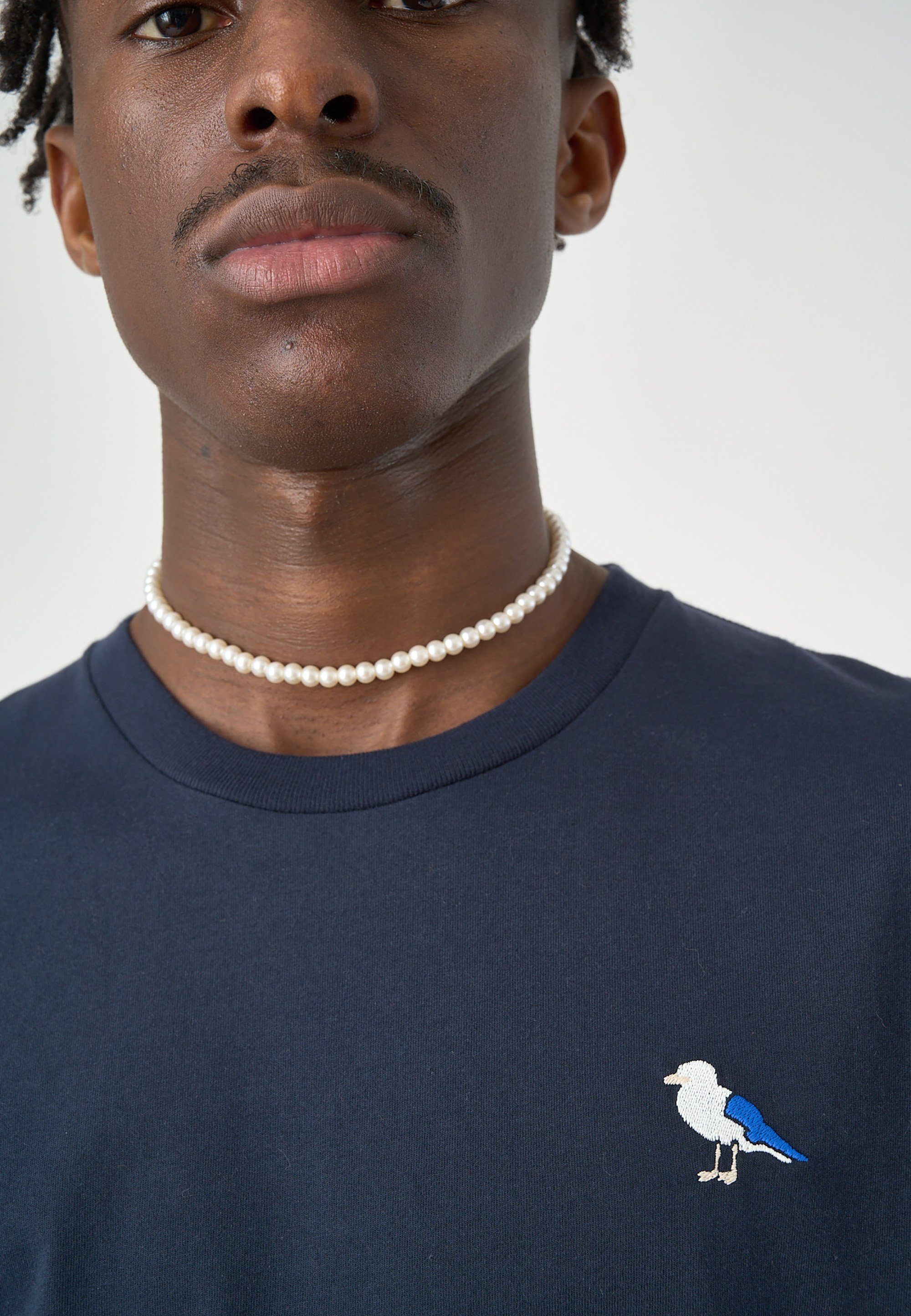 Gull dunkelblau Embro Gull-Stickerei (1-tlg) T-Shirt mit Cleptomanicx