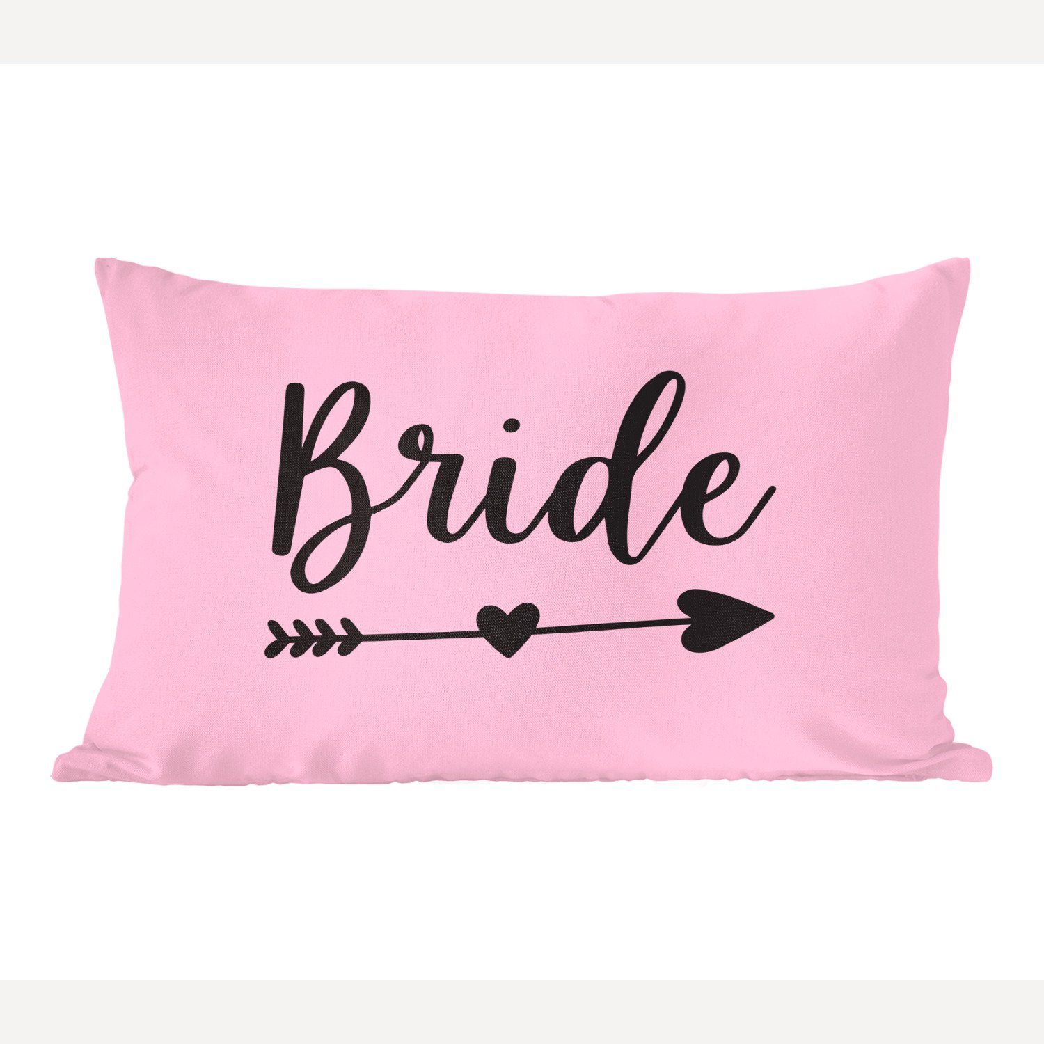 MuchoWow Dekokissen Pfeil durch ein Herz mit dem Wort "Braut" auf einem rosa Hintergrund, Wohzimmer Dekoration, Zierkissen, Dekokissen mit Füllung, Schlafzimmer