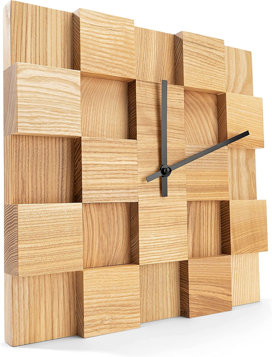KVOTA Wanduhr UHR aus edlem massiven Eschenholz Modernes Dekoration Geschenk 29x29cm (massives Eschenholz, leise Uhrwerk, schickes Design)