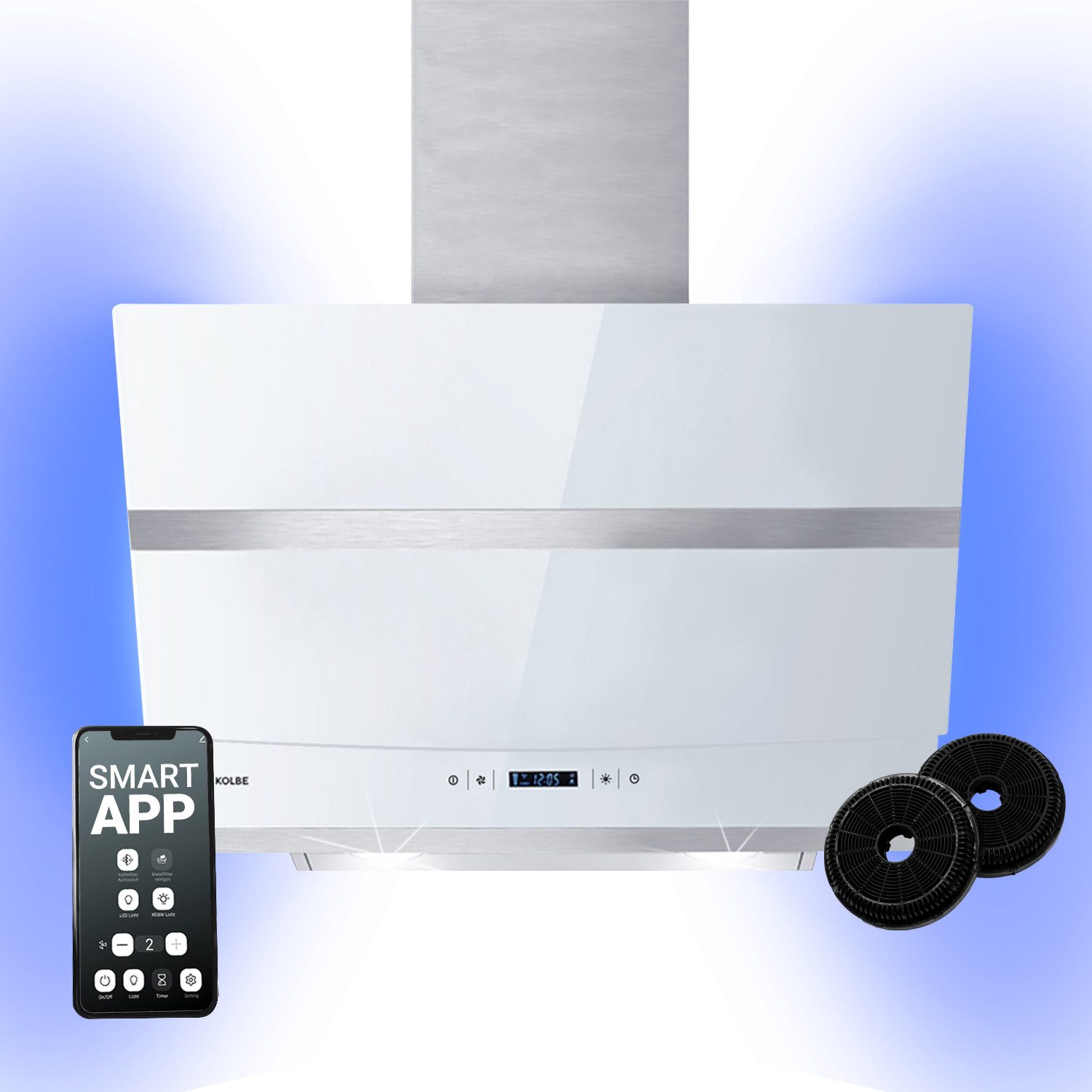 KKT KOLBE Wandhaube Dunstabzugshaube 60cm HERMES608SM RGBW Ambientebeleuchtung Dunstabzugshaube 60cm HERMES608SM RGBW Ambientebeleuchtung, Kopffreihaube / Abzugshaube / Smarte WiFi-App / Edelstahl / Glas