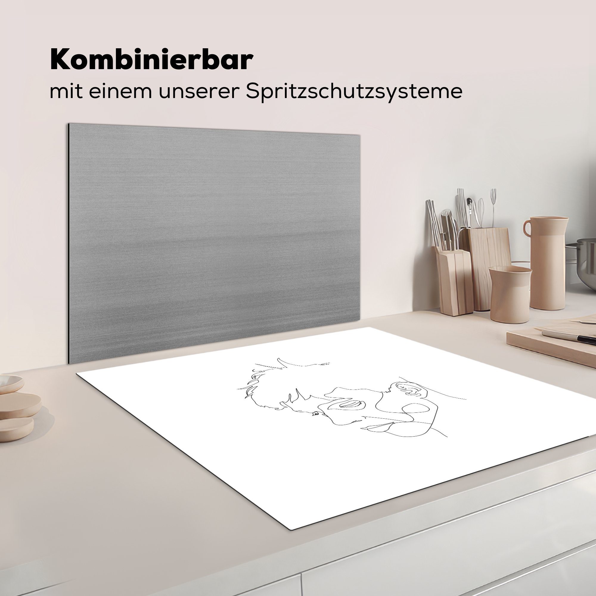 MuchoWow Herdblende-/Abdeckplatte Strichzeichnung Ceranfeldabdeckung, - - cm, Mann, Arbeitsplatte Kopf Vinyl, (1 für 78x78 tlg), küche