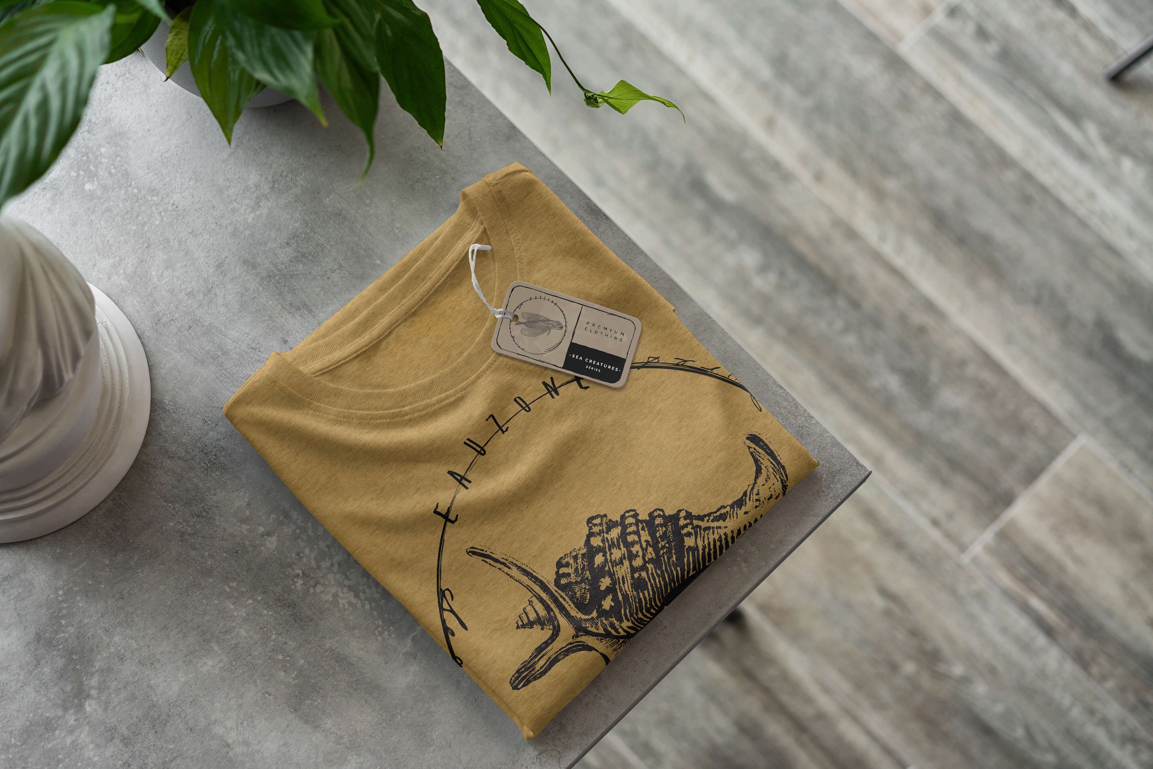068 feine Schnitt Sinus und Antique Serie: Creatures, Sea Struktur Gold - Tiefsee / T-Shirt Fische sportlicher T-Shirt Art Sea