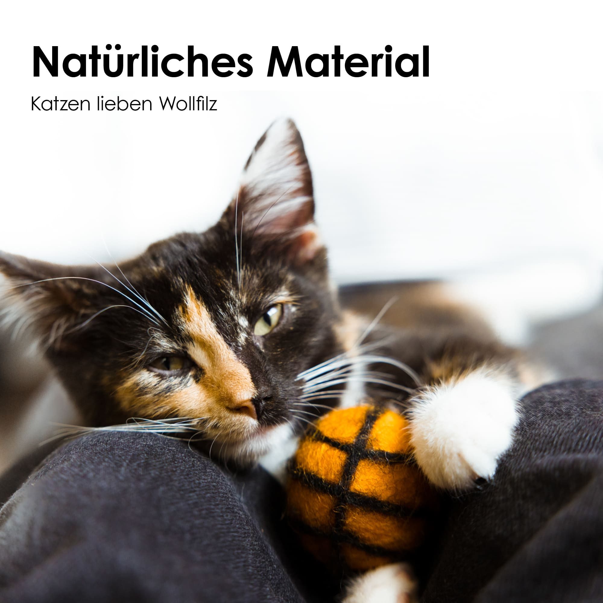 LucyBalu Tierball SUPER BALLS Filzbälle für Katzen, Katzenspielzeug im Sport-Design, Set aus 3 Filzbällchen