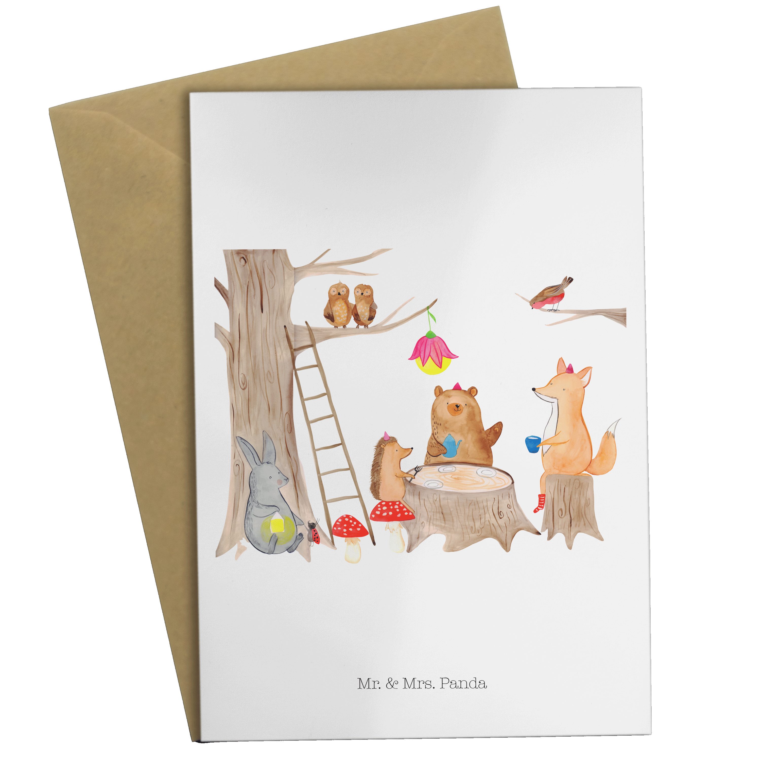 Mr. & Mrs. Panda Grußkarte Waldtiere Picknick - Weiß - Geschenk, Glückwunschkarte, Eichhörnchen