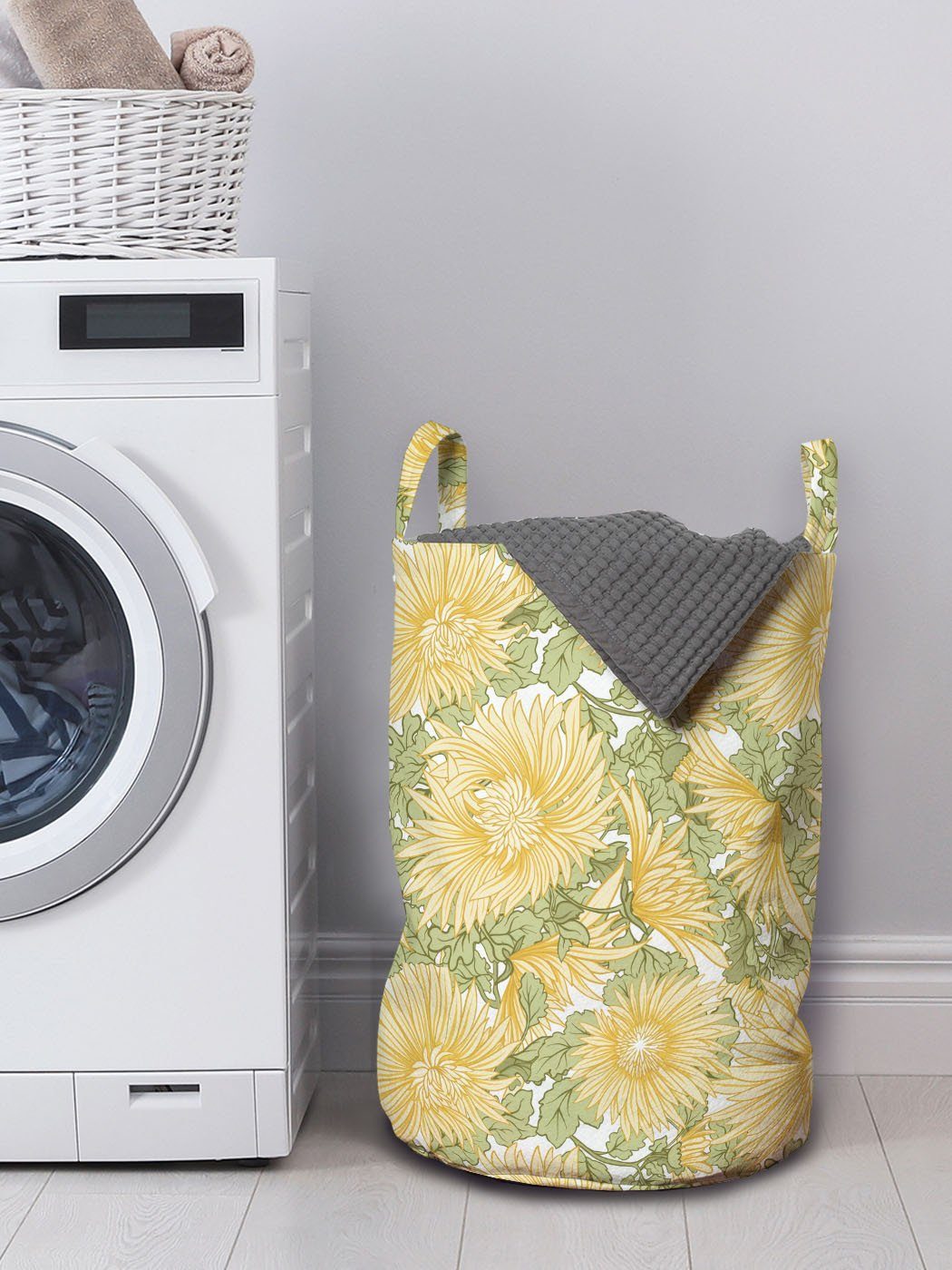 Abakuhaus Wäschesäckchen Wäschekorb japanisch für Griffen Waschsalons, Chrysanthemum Natur Kordelzugverschluss mit