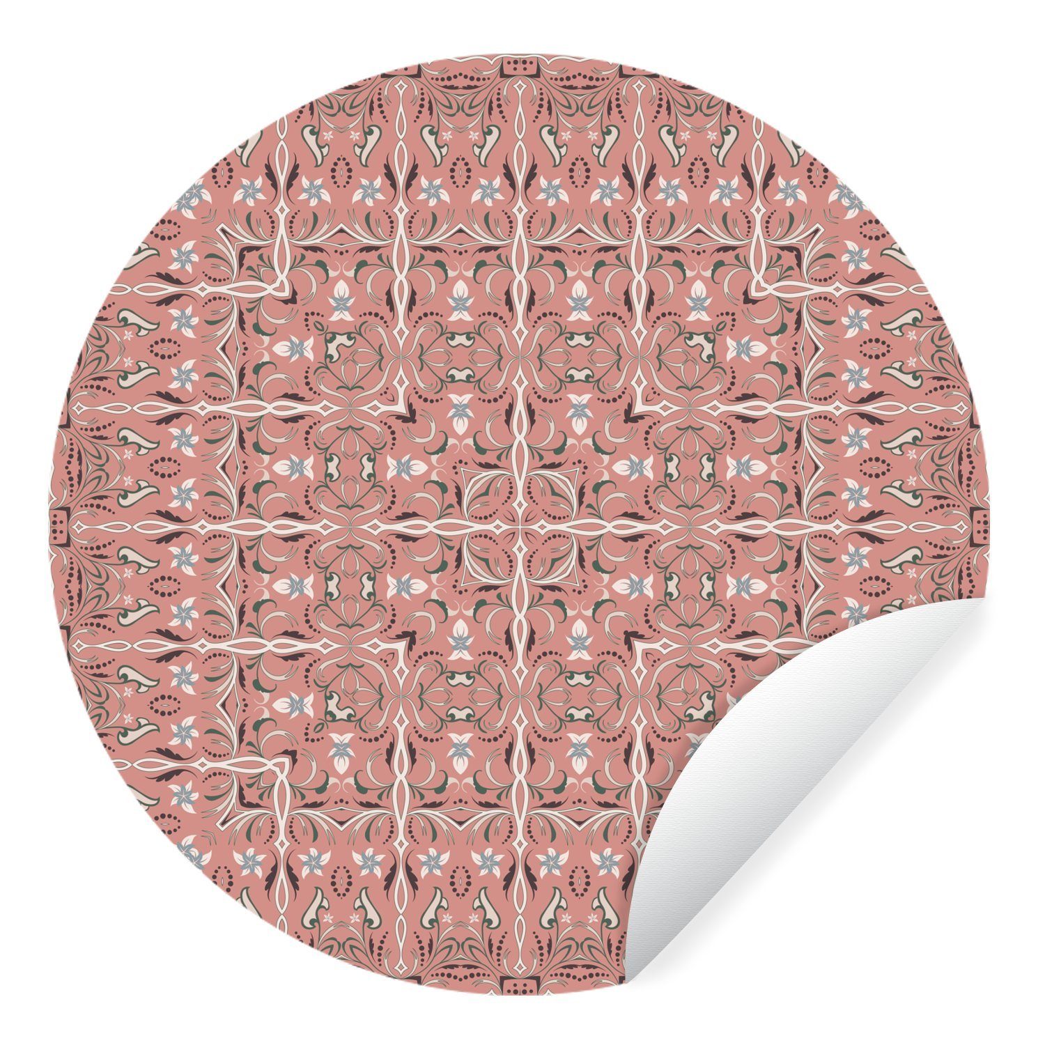 MuchoWow Wandsticker Muster - Teppiche - Rosa (1 St), Tapetenkreis für Kinderzimmer, Tapetenaufkleber, Rund, Wohnzimmer