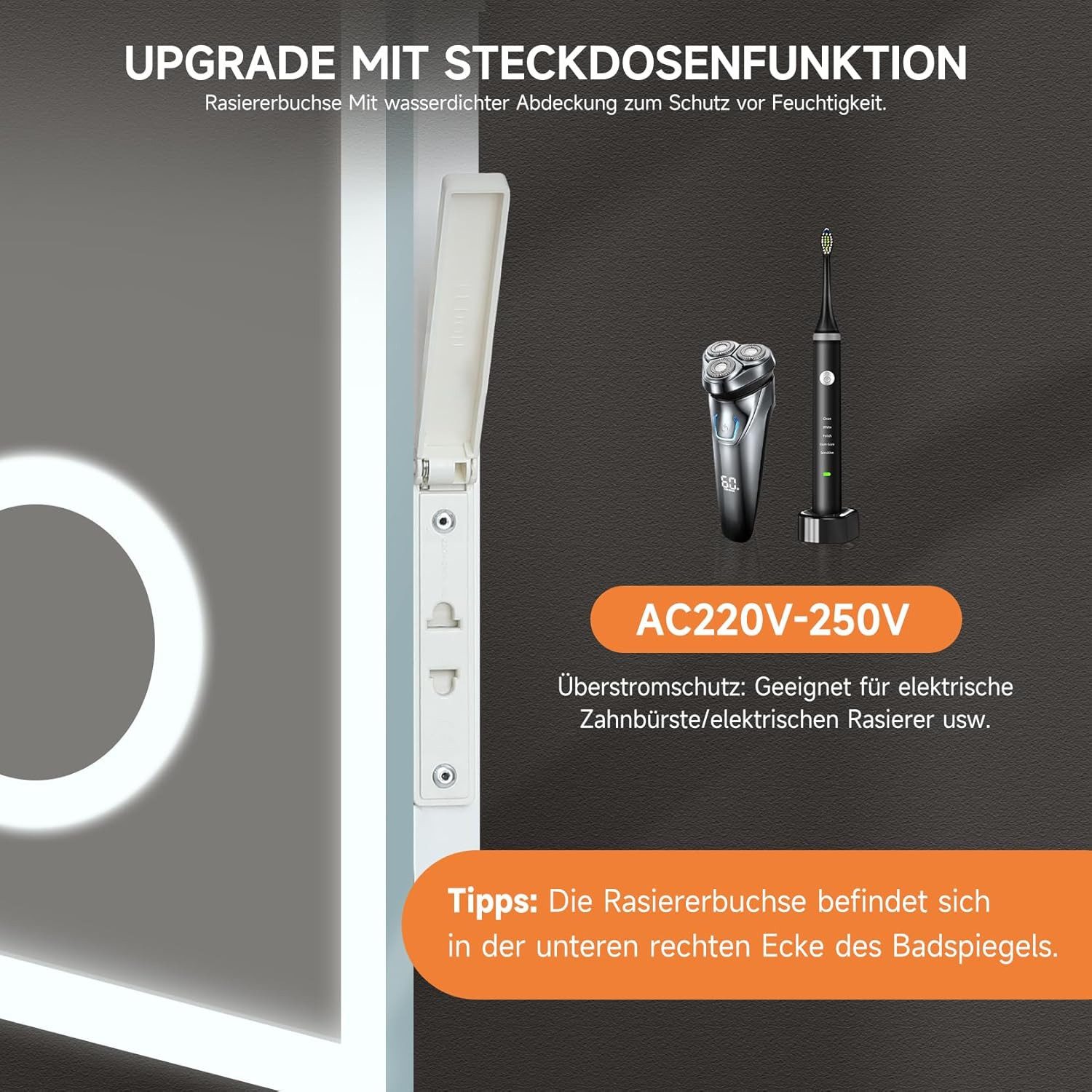 Dripex Badspiegel LED Badezimmerspiegel Spiegel Wandspiegel 3 Lichtfarbe 60x80cm – Bild 5 von 5