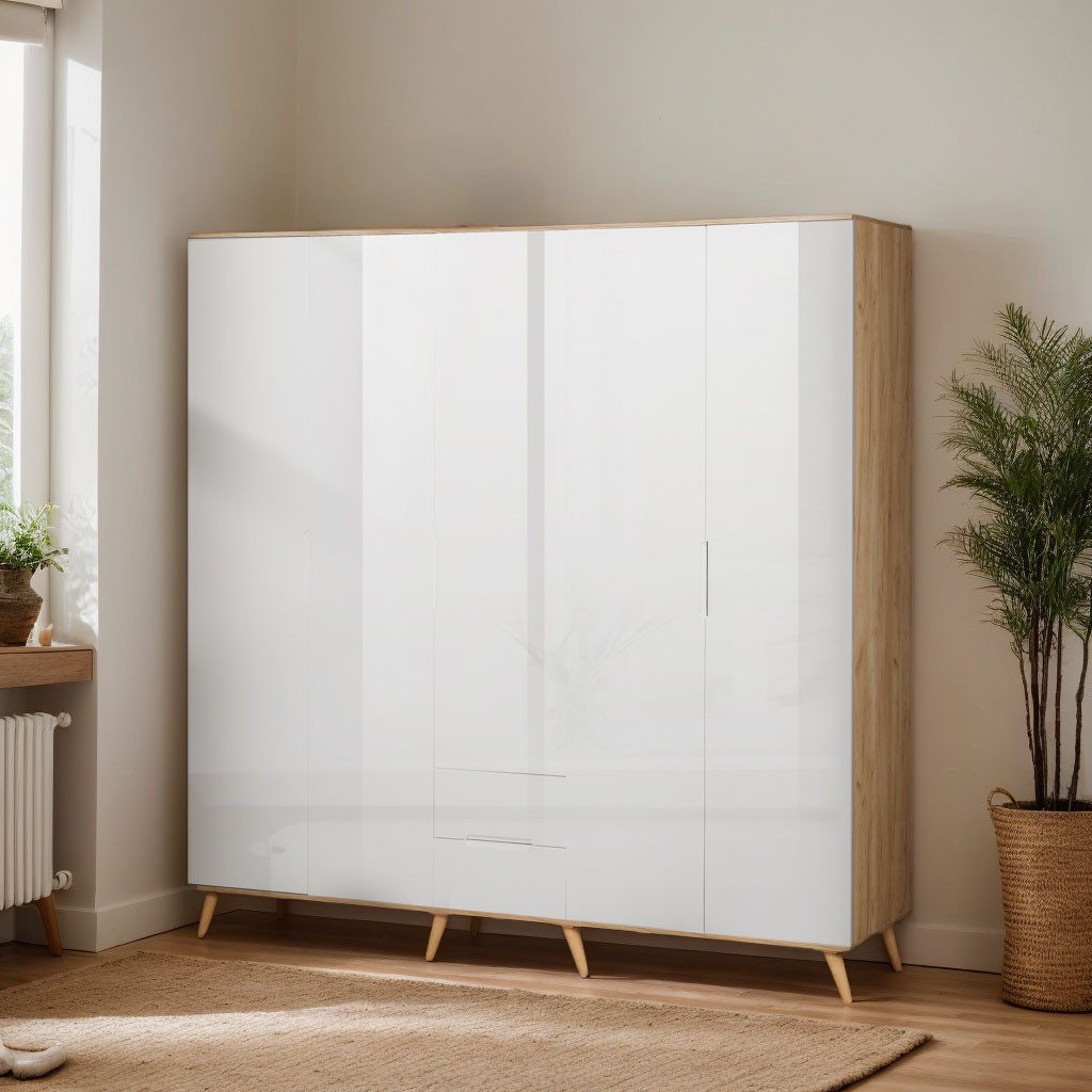 OTTO home Kleiderschrank Lund Schlafzimmerschrankim skandinavischem Design Garderobenschrank mit Premium Innenausstattung, Breite 200cm hochglanz