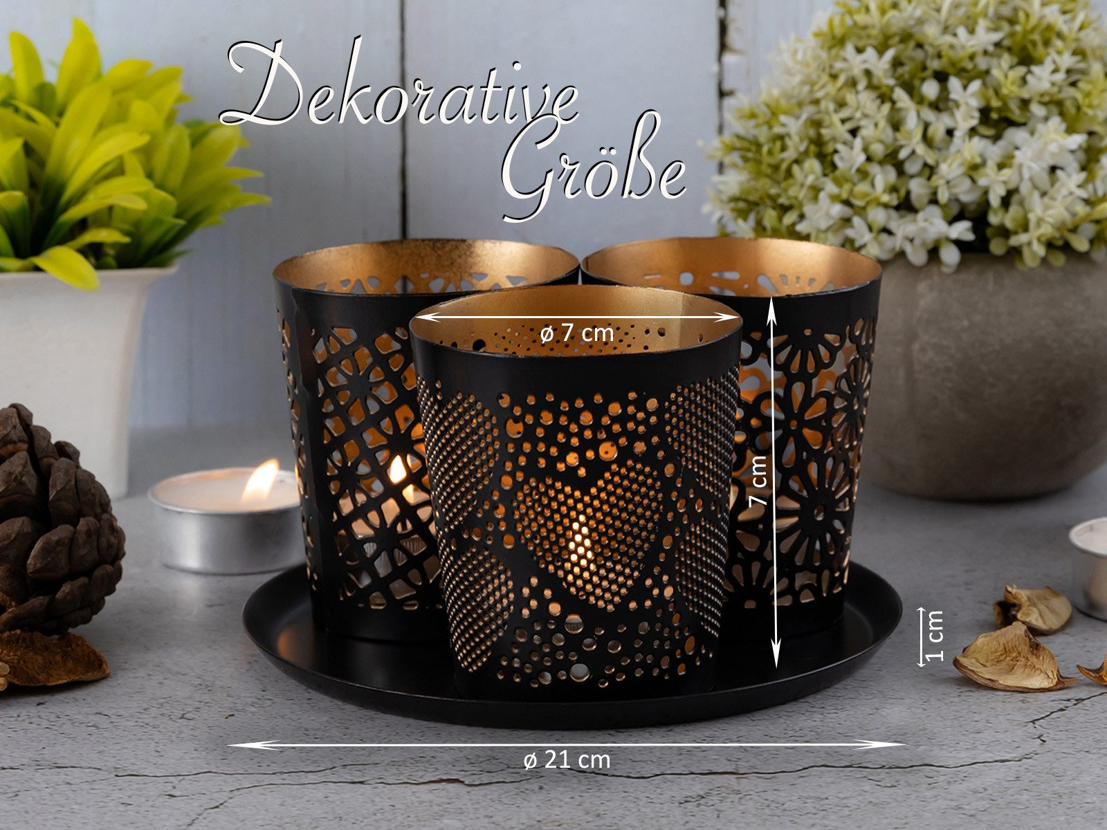 Amagohome Teelichthalter Kerzenständer Kerzenhalter Teelichthalter Metall schwarz gold – Bild 5 von 5