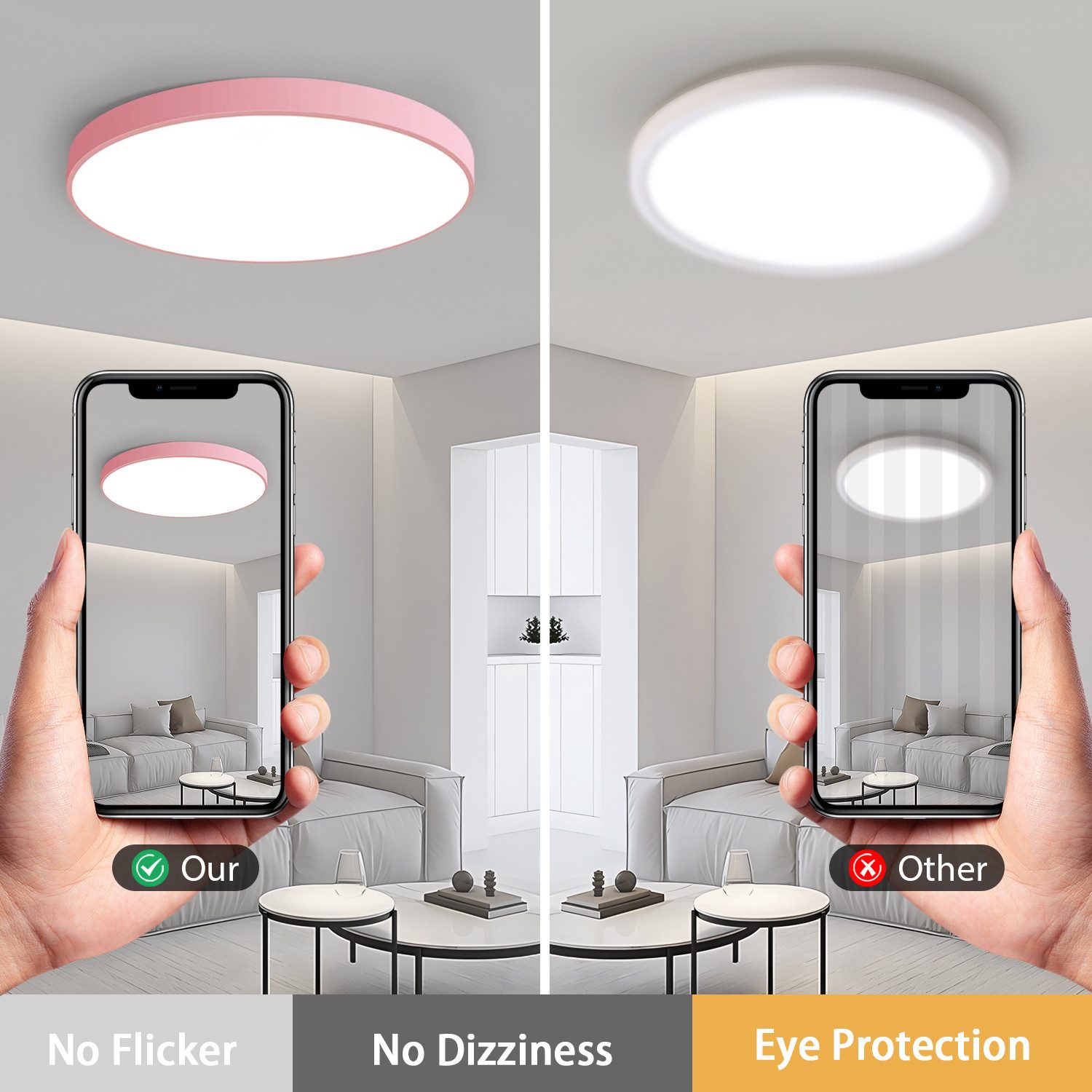 JDONG LED Deckenleuchte 36W Rund Flach Rosa/Grau/Blau Deckenlampe Durchmess günstig online kaufen