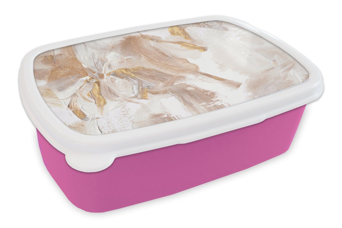 Snackbox, Erwachsene, Brotbox MuchoWow - - Brotdose für Weiß rosa (2-tlg), Kunststoff Lunchbox Farbe Mädchen, Abstrakt, Kinder, Kunststoff,