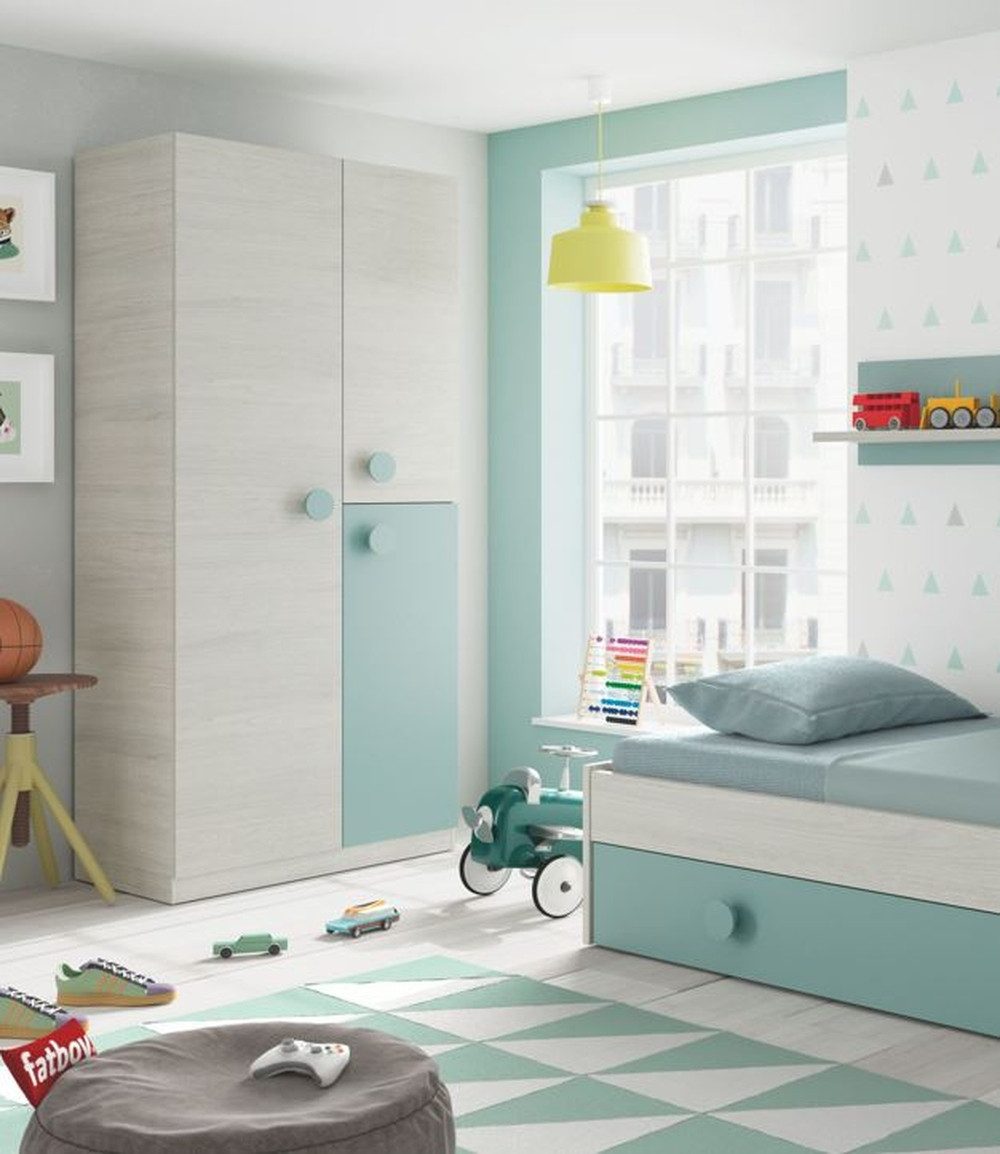 FORES HABITAT Kleiderschrank in Alpen-Weiß/Aqua-Grün - 90x200x52 (BxHxT)