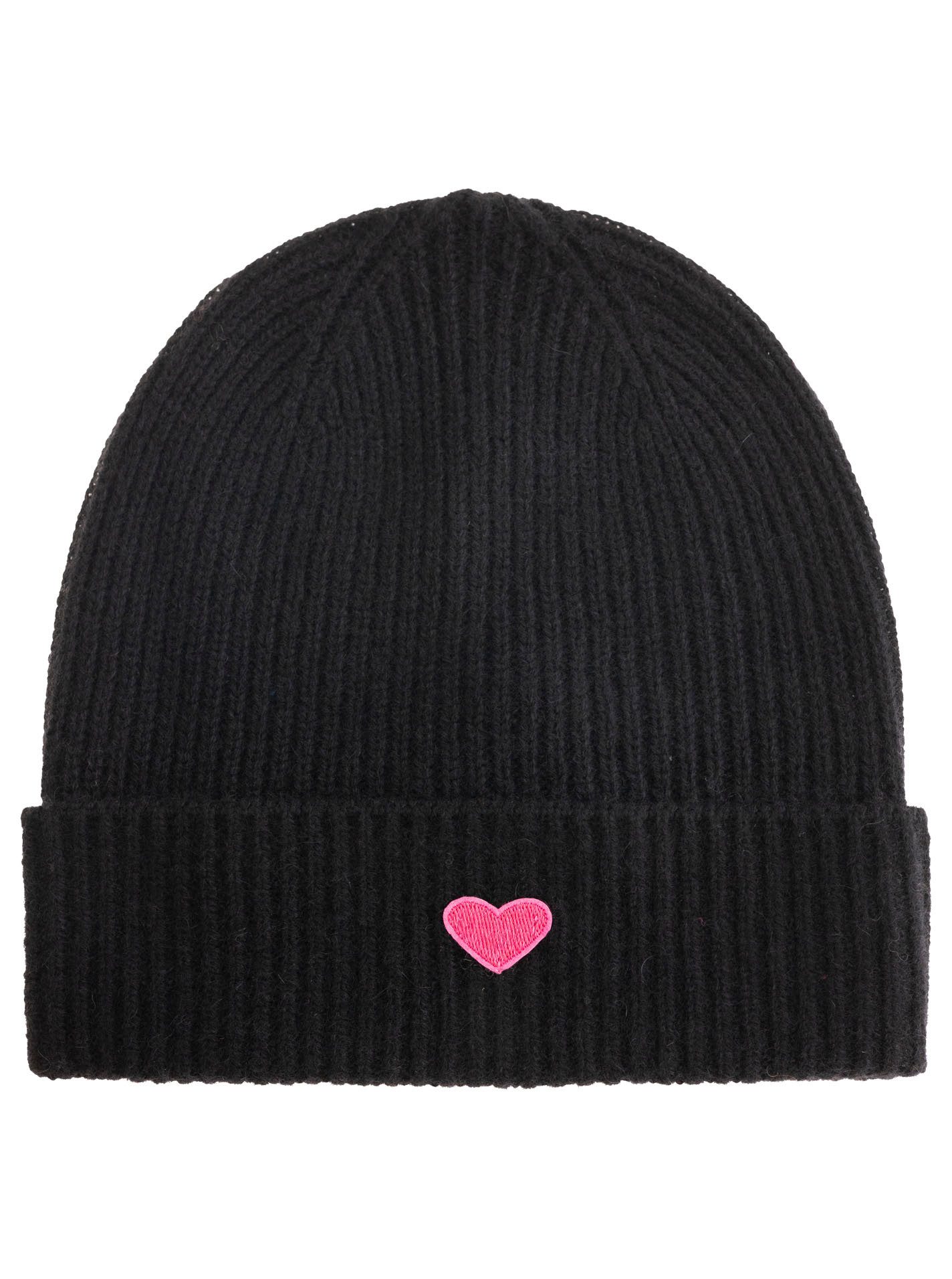 Zwillingsherz Beanie Beanie with Heart-Patch Rippstrick, mit breitem Umschlag, wärmend